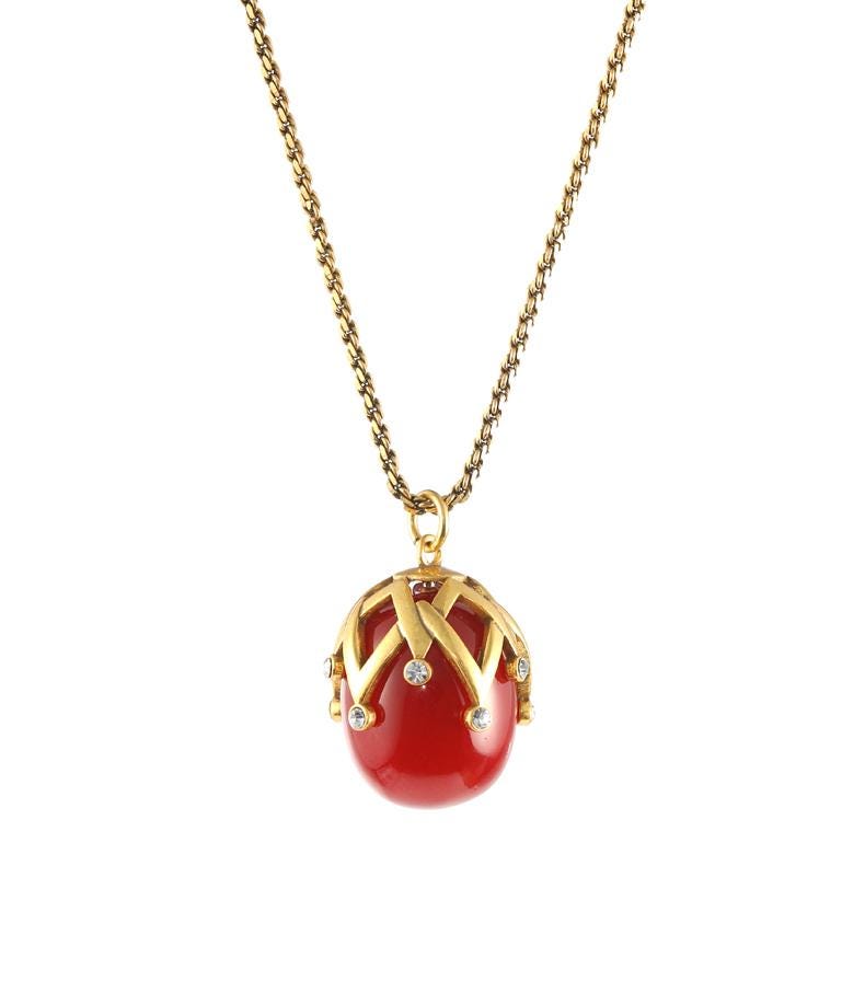 Vintage Red Crystal Pendant Necklace - Gold Plated Copper Chain - Geometric Statement Necklace - Unique Art Deco Jewelry