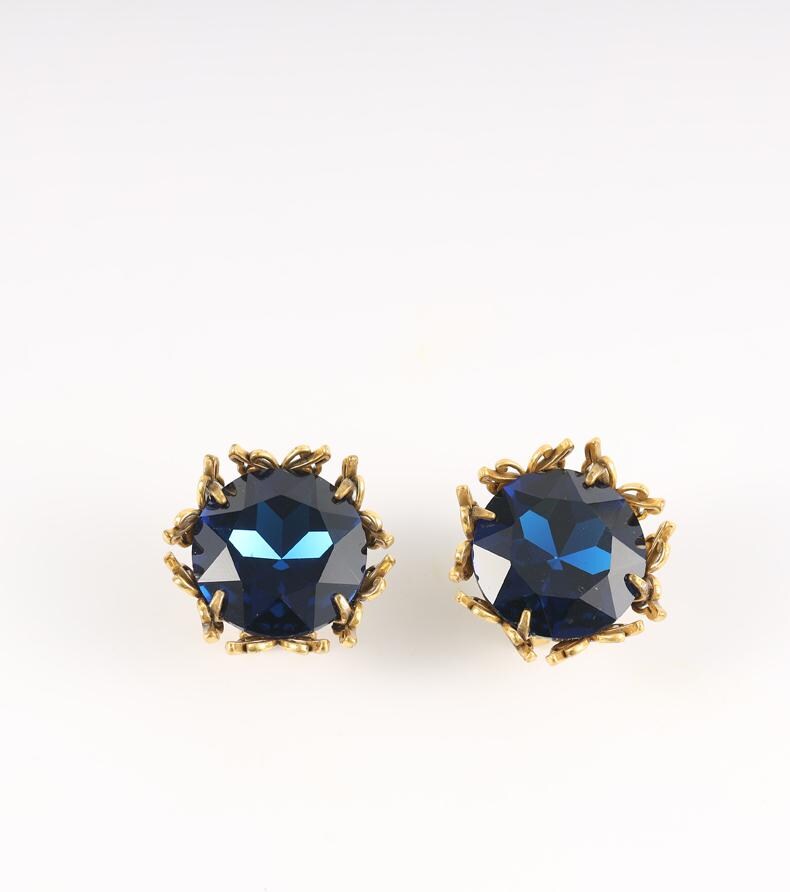 Dark Blue Crystal Stud Earrings, Vintage Gold Claw Setting Earrings, Royal Blue Gemstone Earrings, Gothic Victorian Jewelry for Women
