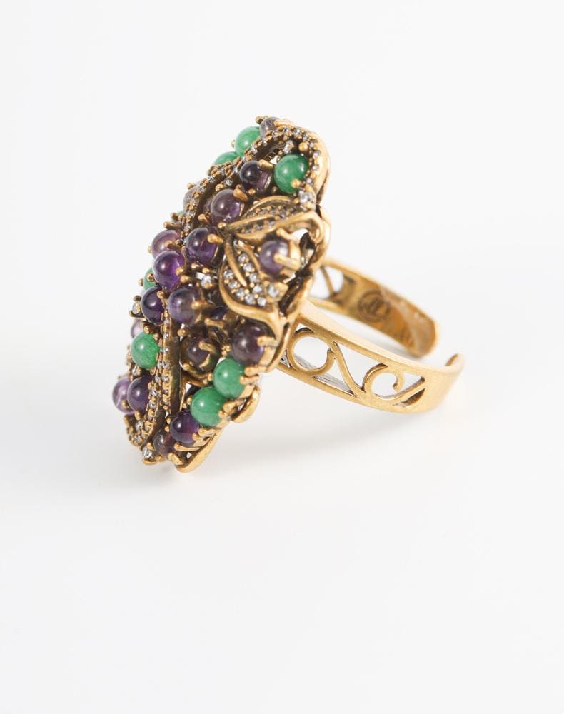 Vintage Colorful Crystal Flower Ring - Classic Multicolor Rhinestone Floral Ring, Luxury Statement Jewelry