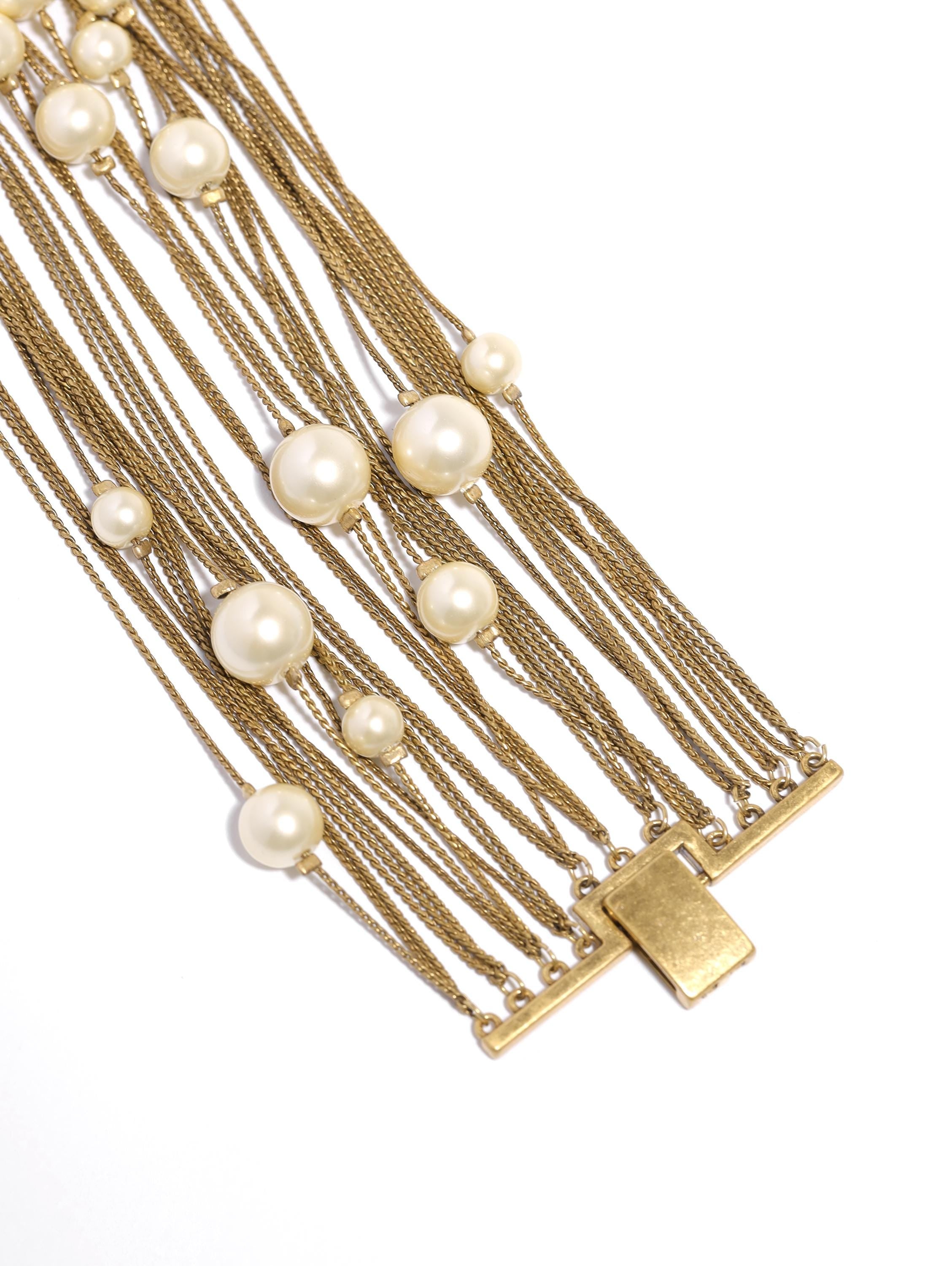 Gold Tassel Pearl Bracelet, Multi-Strand Chain Bracelet, Elegant Vintage Statement Jewelry, Handmade Retro Jewelry for Women