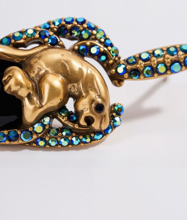 Vintage Earrings ·Vintage Panther Statement Earrings · Gothic Black Crystal Drop · Animal Jewelry Gift