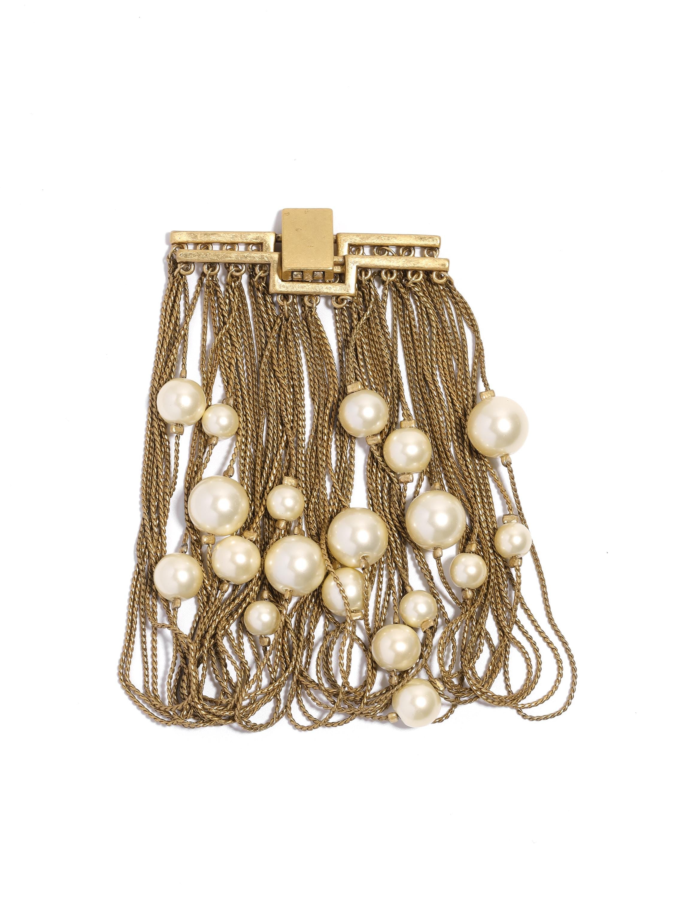 Gold Tassel Pearl Bracelet, Multi-Strand Chain Bracelet, Elegant Vintage Statement Jewelry, Handmade Retro Jewelry for Women