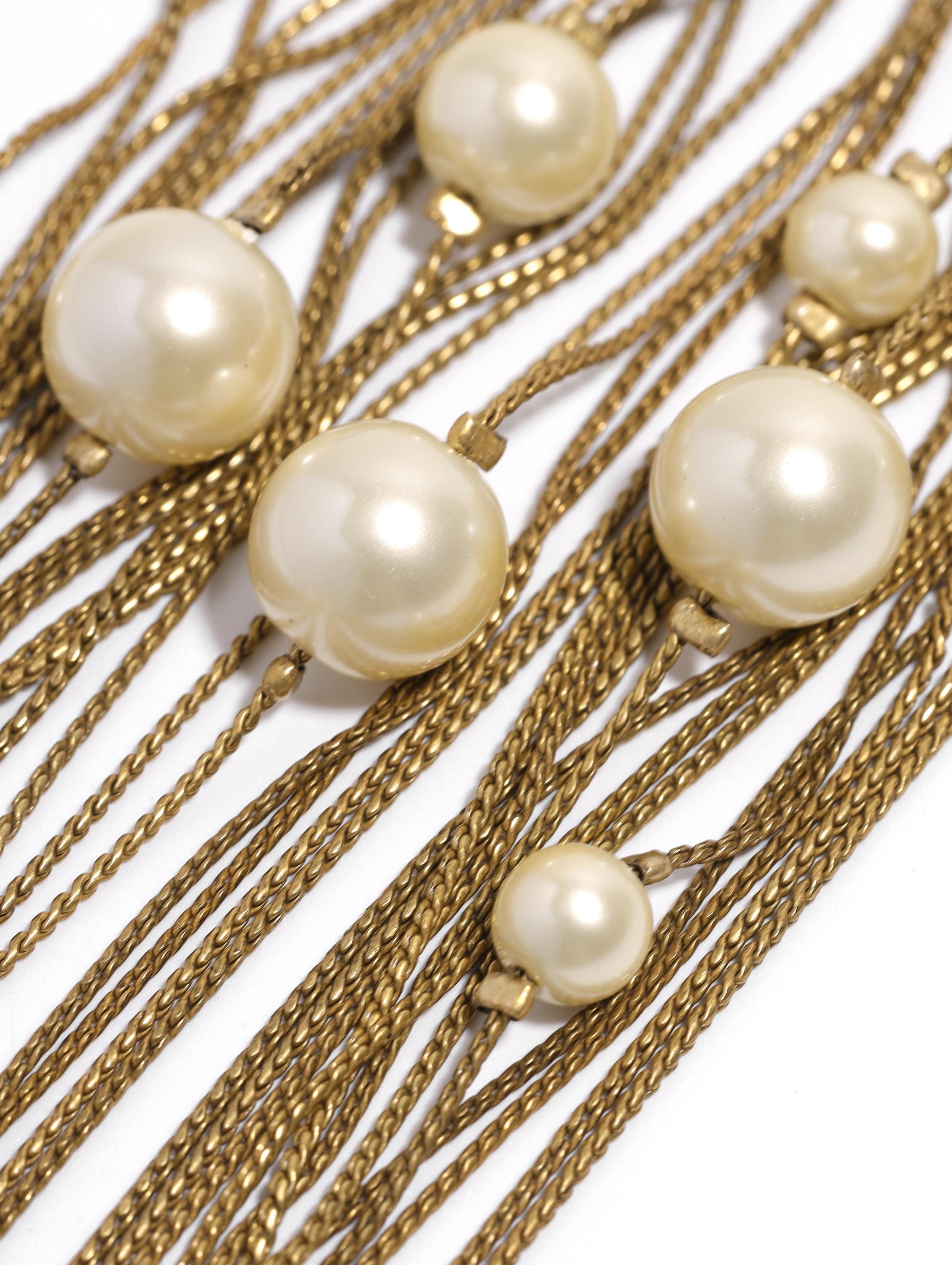 Gold Tassel Pearl Bracelet, Multi-Strand Chain Bracelet, Elegant Vintage Statement Jewelry, Handmade Retro Jewelry for Women