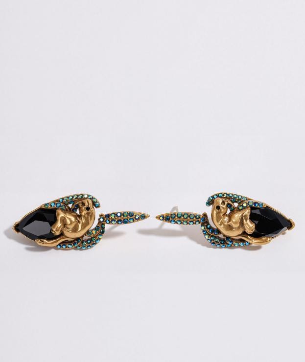 Vintage Earrings ·Vintage Panther Statement Earrings · Gothic Black Crystal Drop · Animal Jewelry Gift