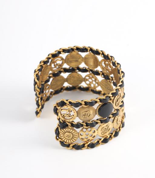Vintage Chinese Coin Cuff Bracelet, Gold Filigree Wide Bangle, Black Enamel Open Cuff, Retro Asian Inspired Jewelry