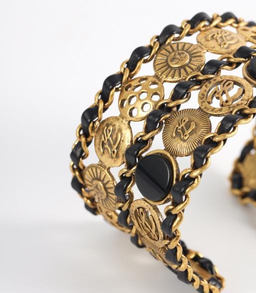 Vintage Chinese Coin Cuff Bracelet, Gold Filigree Wide Bangle, Black Enamel Open Cuff, Retro Asian Inspired Jewelry