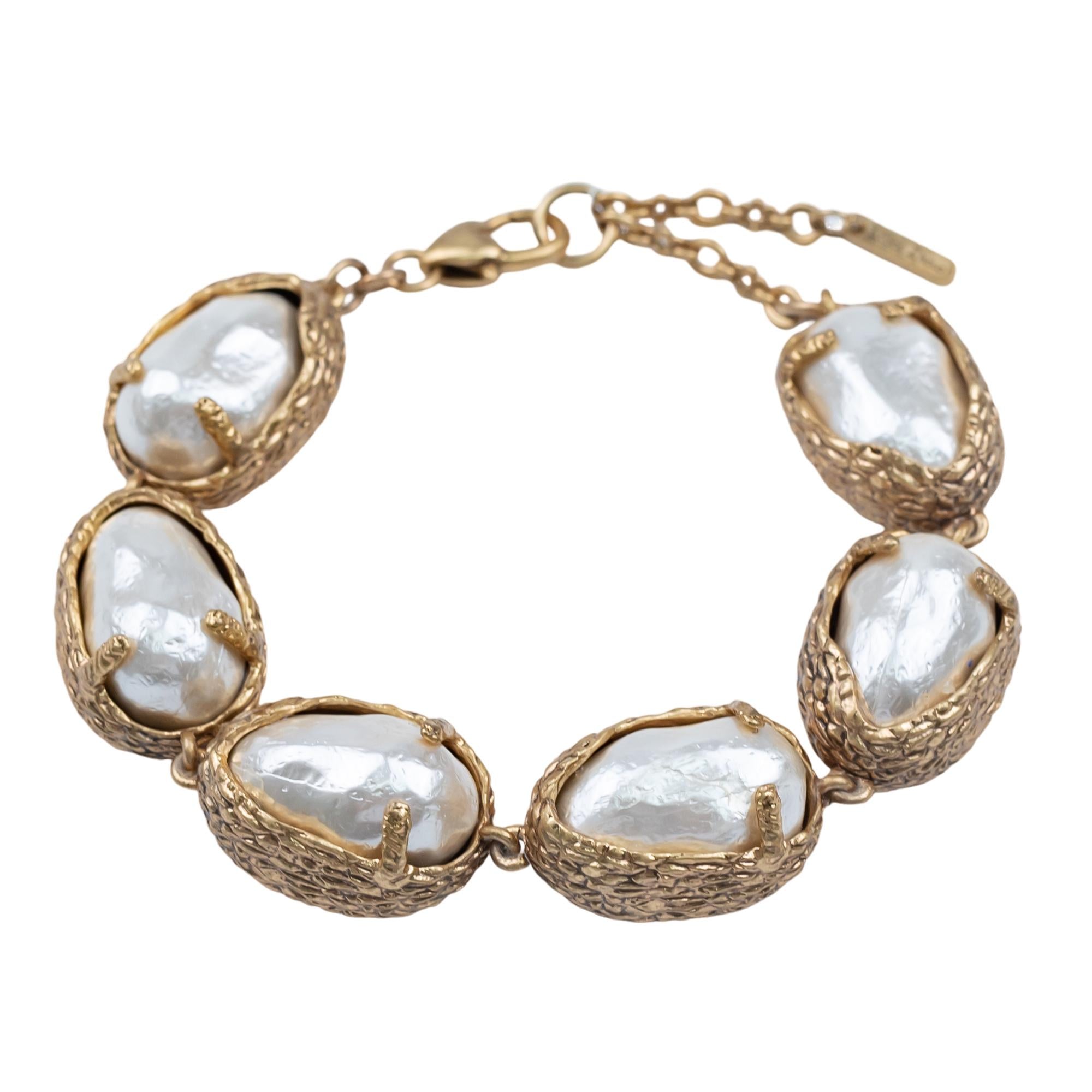 Baroque Pearl Jewelry Set  Vintage Textured Gold Bracelet & Earrings | Handmade Statement Set
