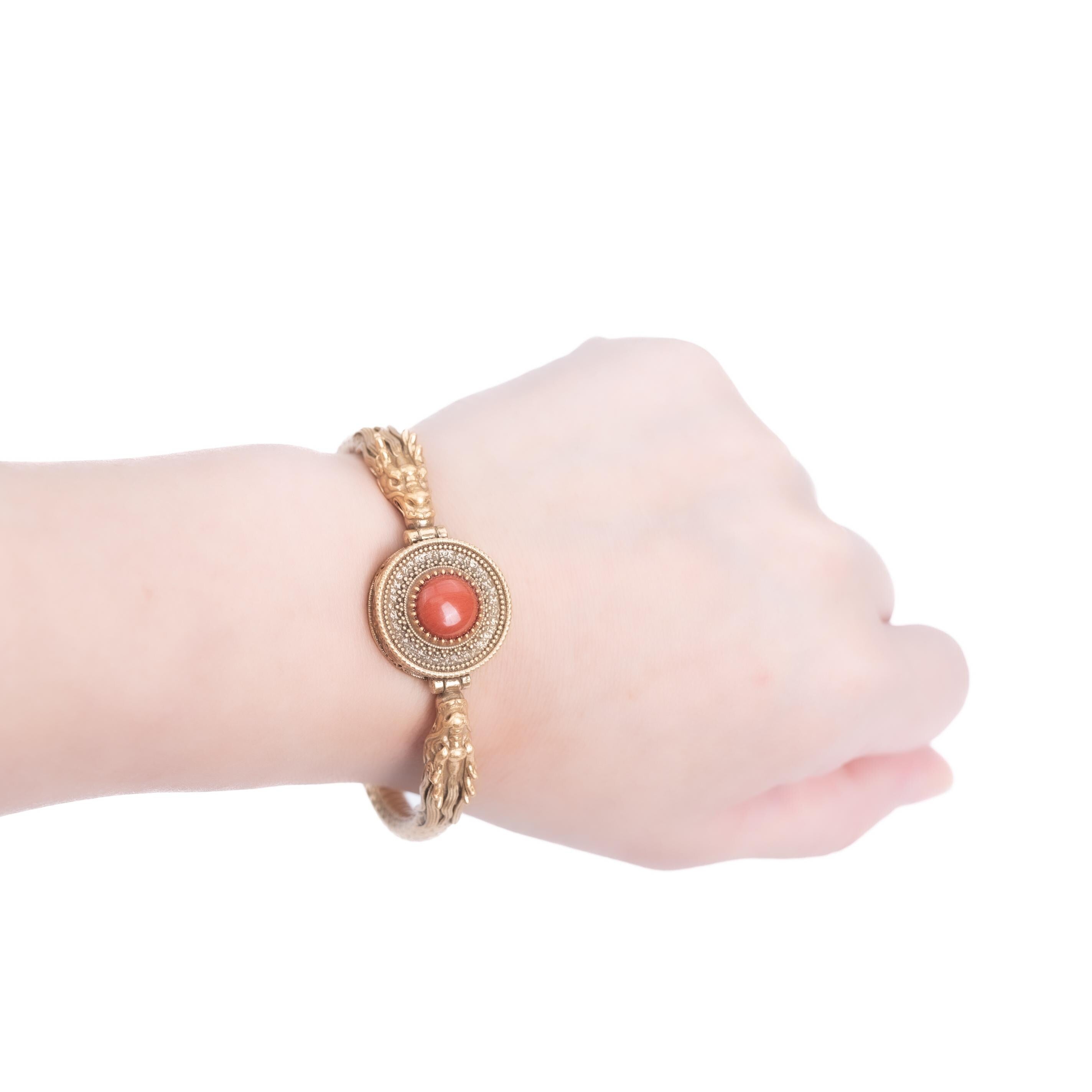 Dragon Vintage Bangle with Red Gem Centerpiece | Retro Chinese Style Bracelet |vintage bracelet