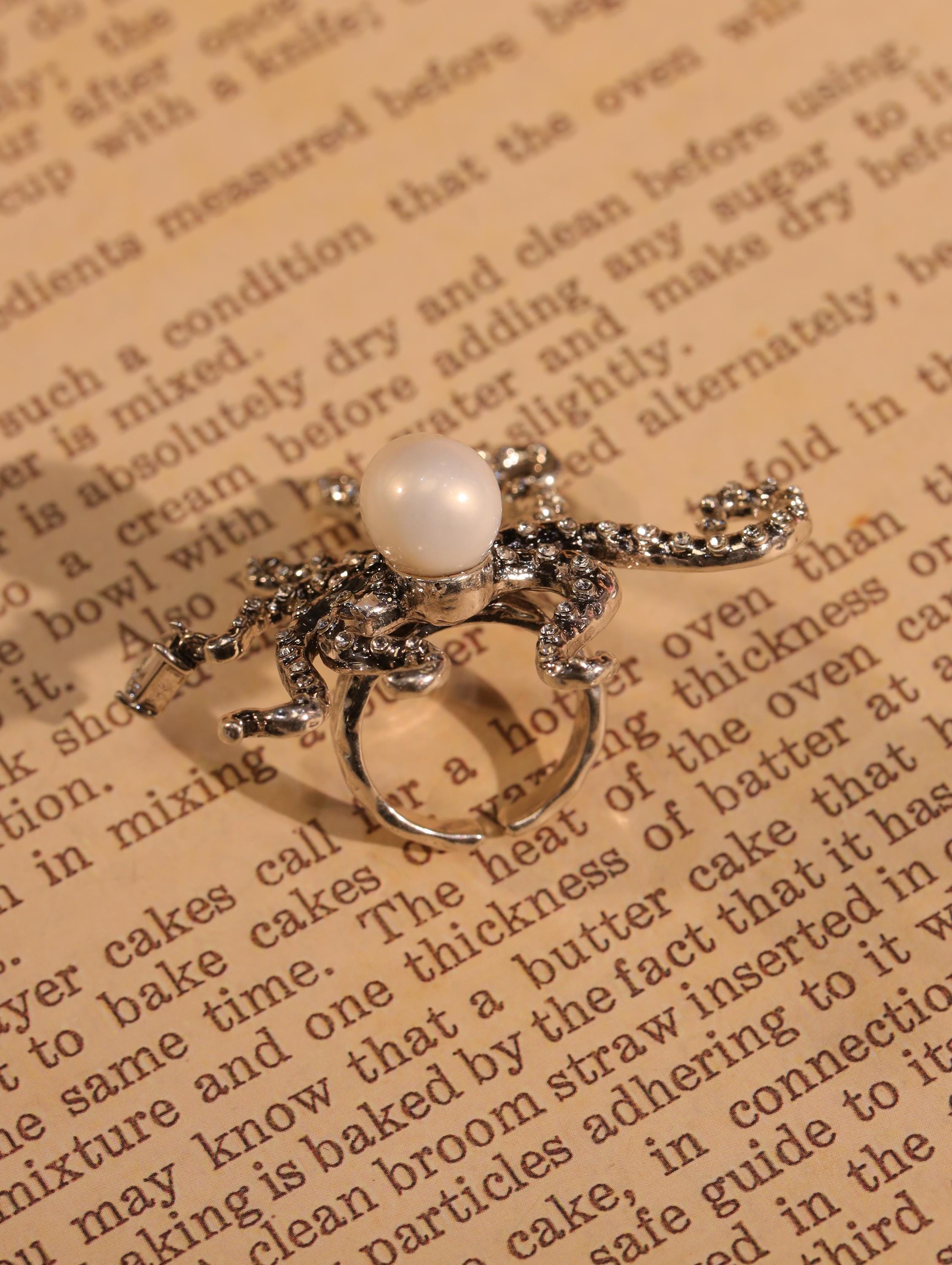Handmade Octopus Pearl Ring | Baroque Freshwater Pearl Adjustable Ring | Ocean Gothic Statement Jewelry | Gift for Her