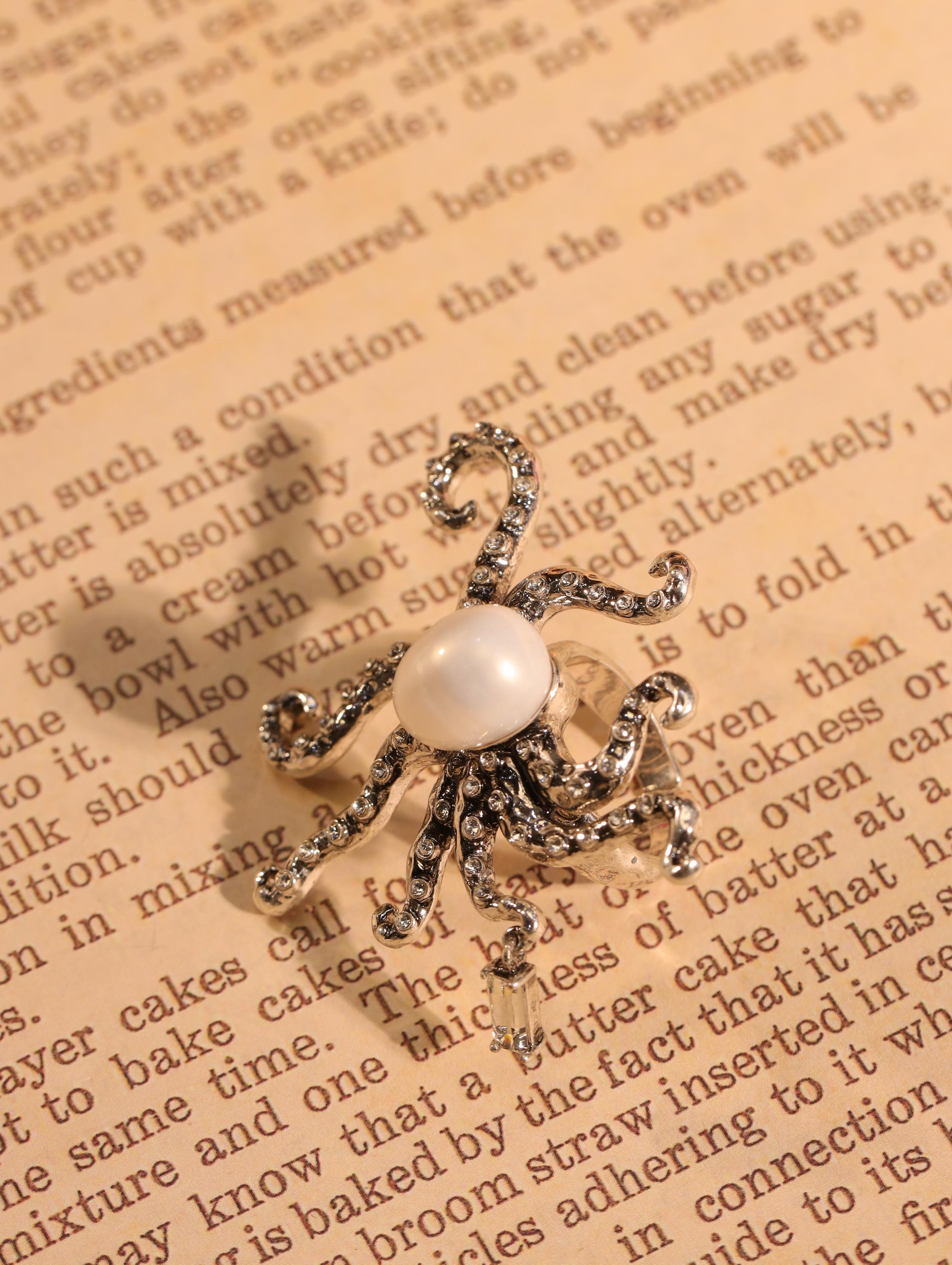 Handmade Octopus Pearl Ring | Baroque Freshwater Pearl Adjustable Ring | Ocean Gothic Statement Jewelry | Gift for Her