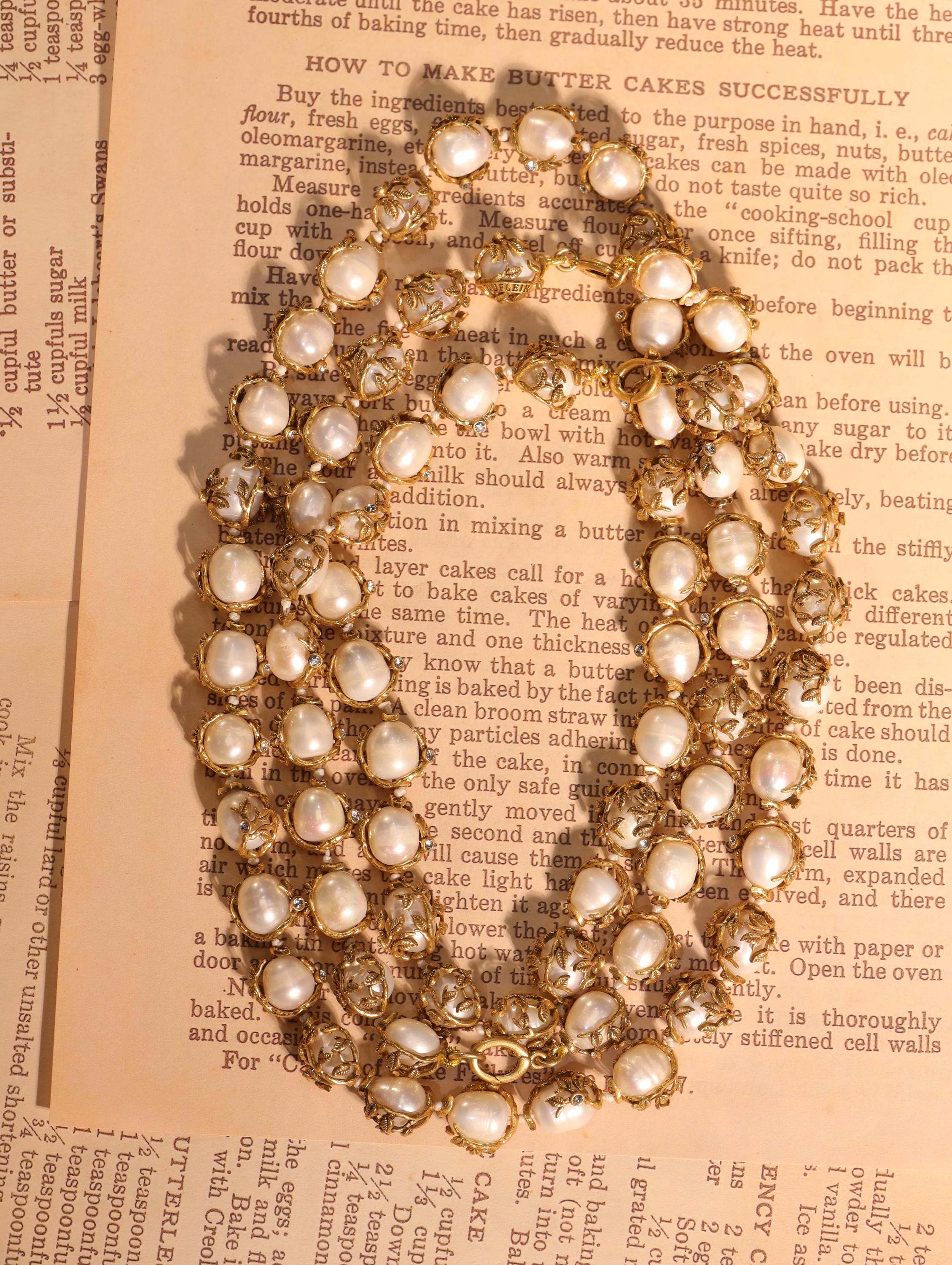 Vintage Baroque Pearl Necklace with Gold Filigree Setting | Elegant Retro Statement Jewelry