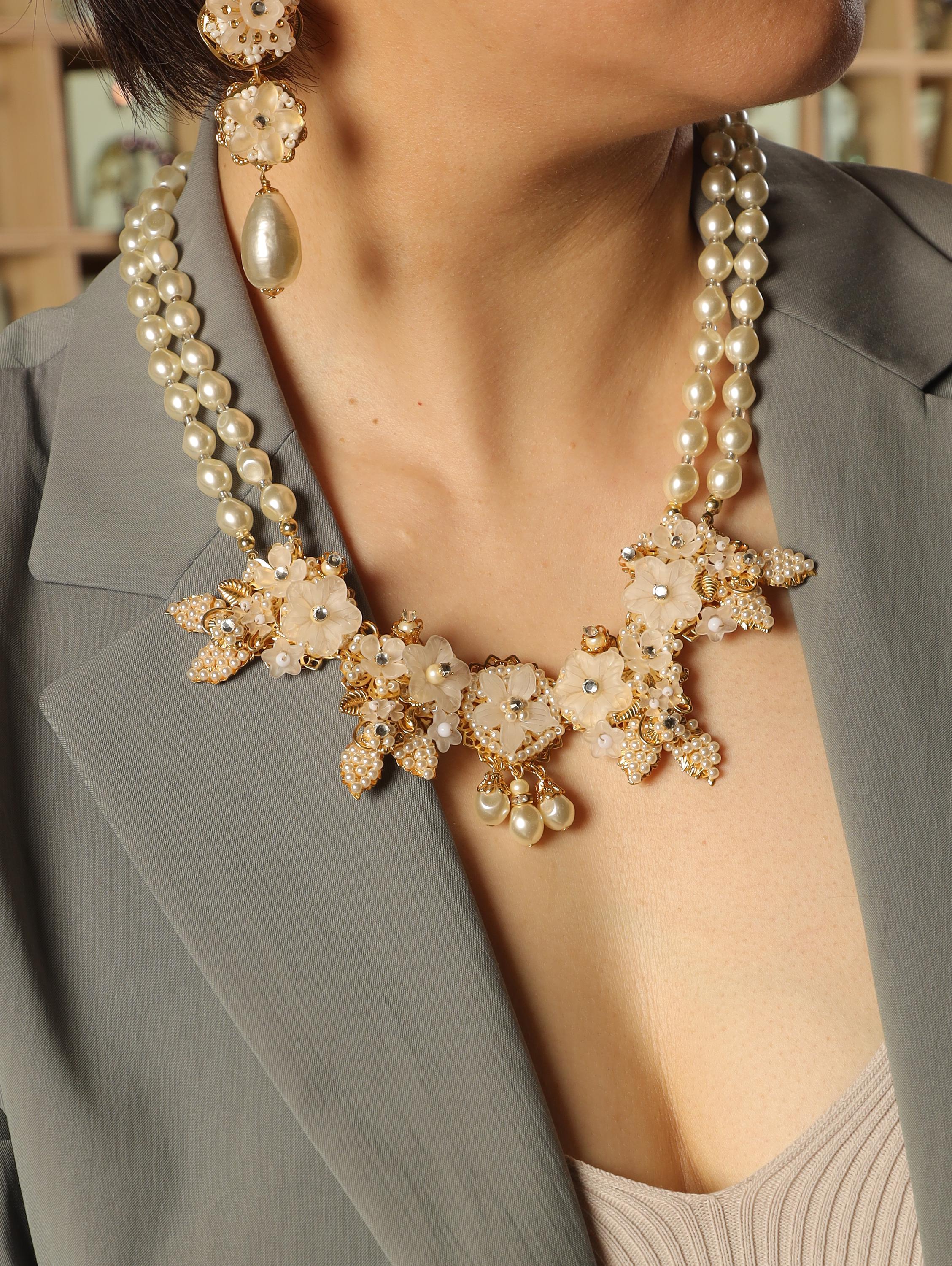 Pearl Flower Statement Necklace with Crystal Accents | Elegant Bridal Choker |vintage necklace