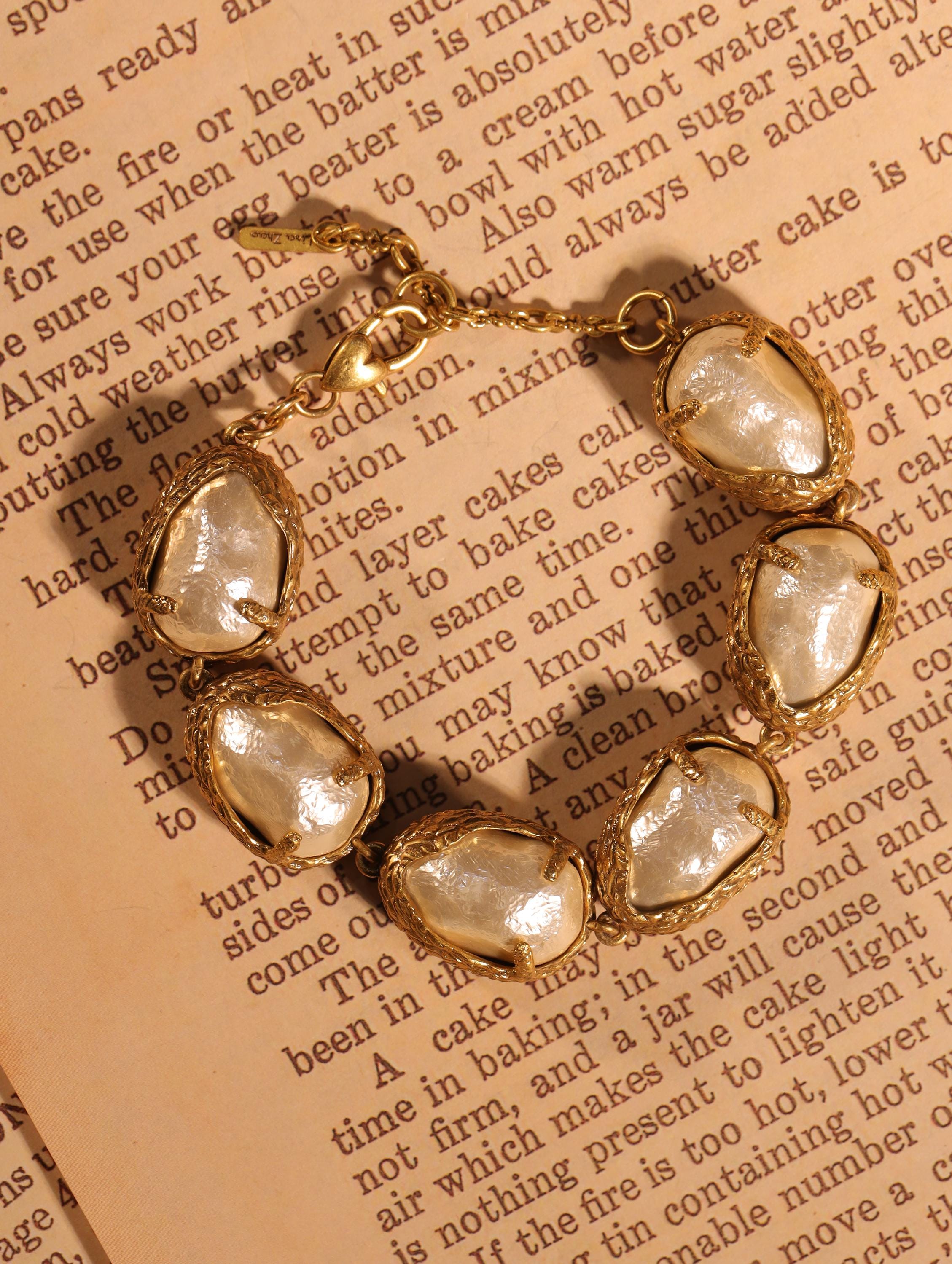 Baroque Pearl Jewelry Set  Vintage Textured Gold Bracelet & Earrings | Handmade Statement Set