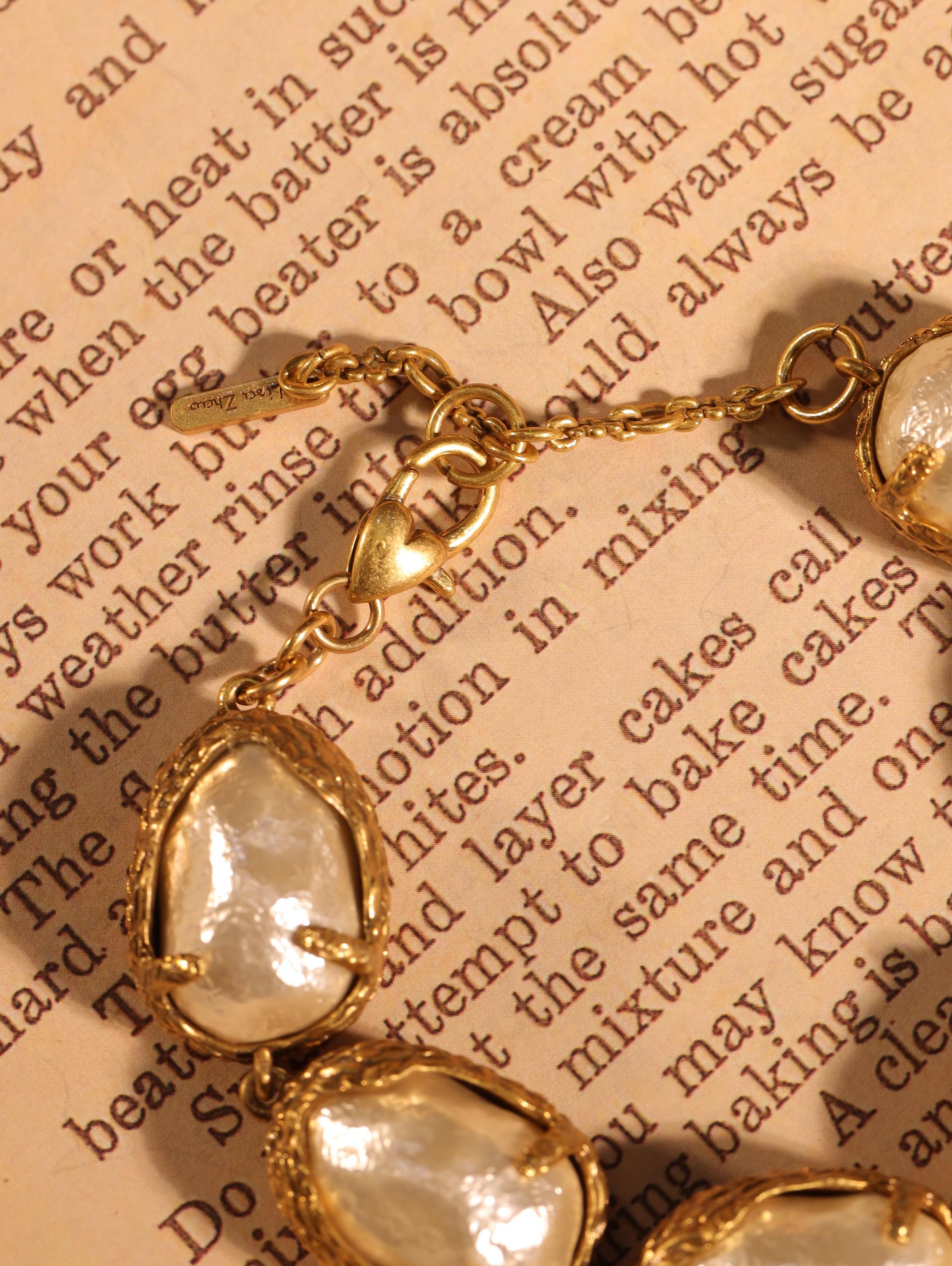 Baroque Pearl Jewelry Set  Vintage Textured Gold Bracelet & Earrings | Handmade Statement Set