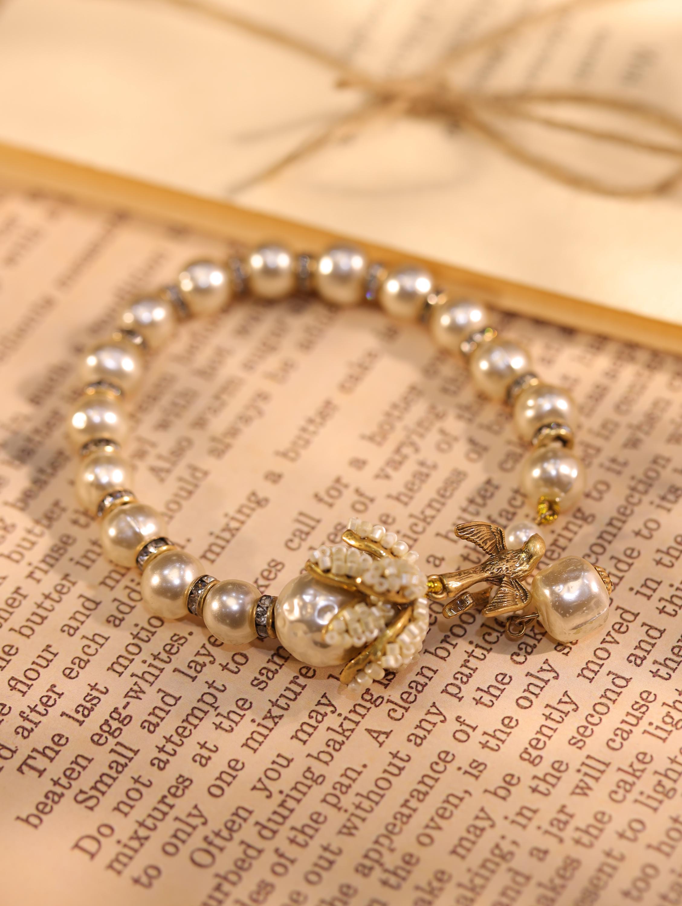 Vintage Pearl Bracelet & Ring Set  Gold Beaded Jewelry with Flower Bud Design, Elegant Gift for Her, Handmade Bridal Accessories