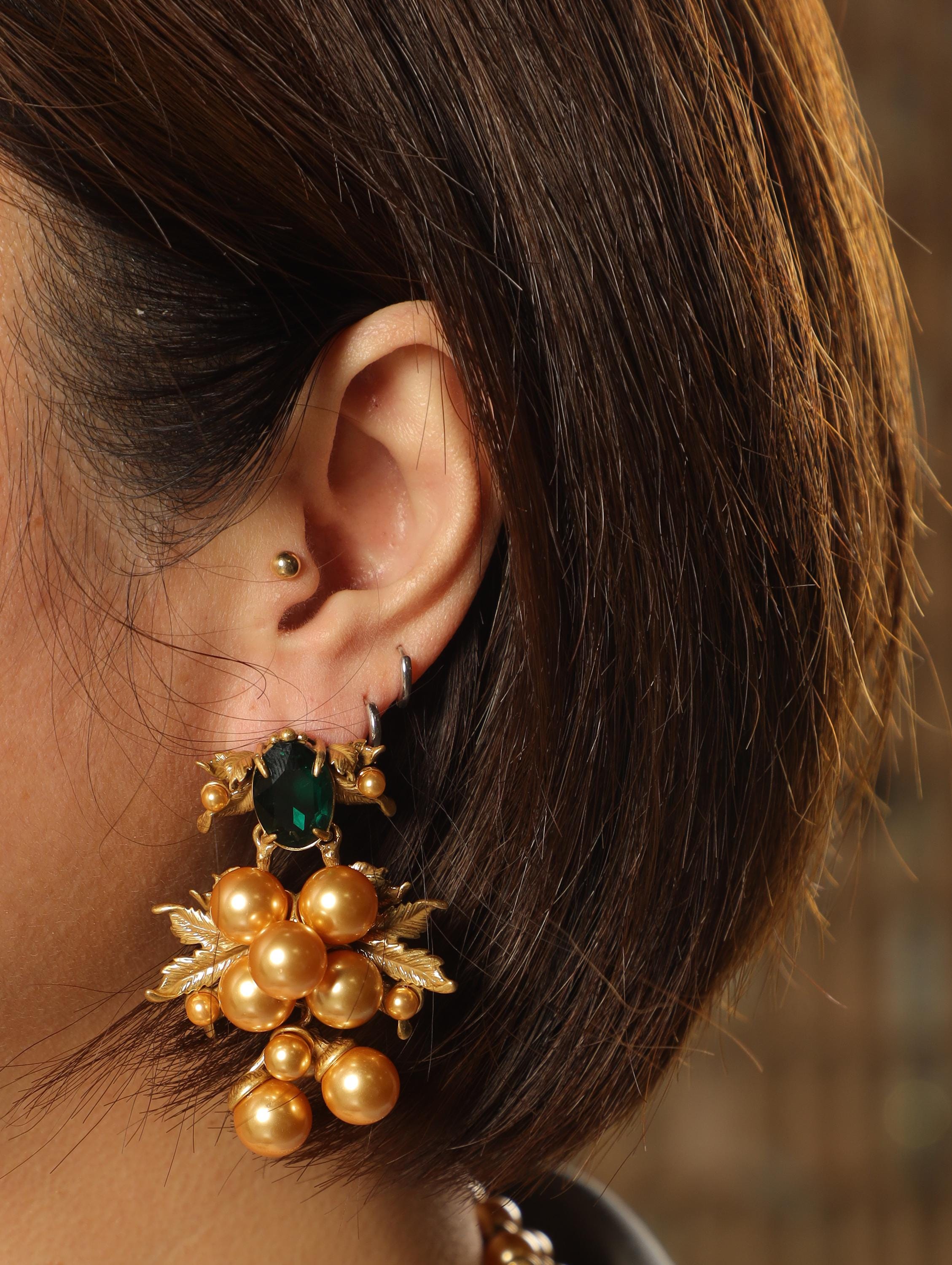 Green Crystal Statement Jewelry, Double Strand Gold Bead Jewelry, Elegant Gift for Her