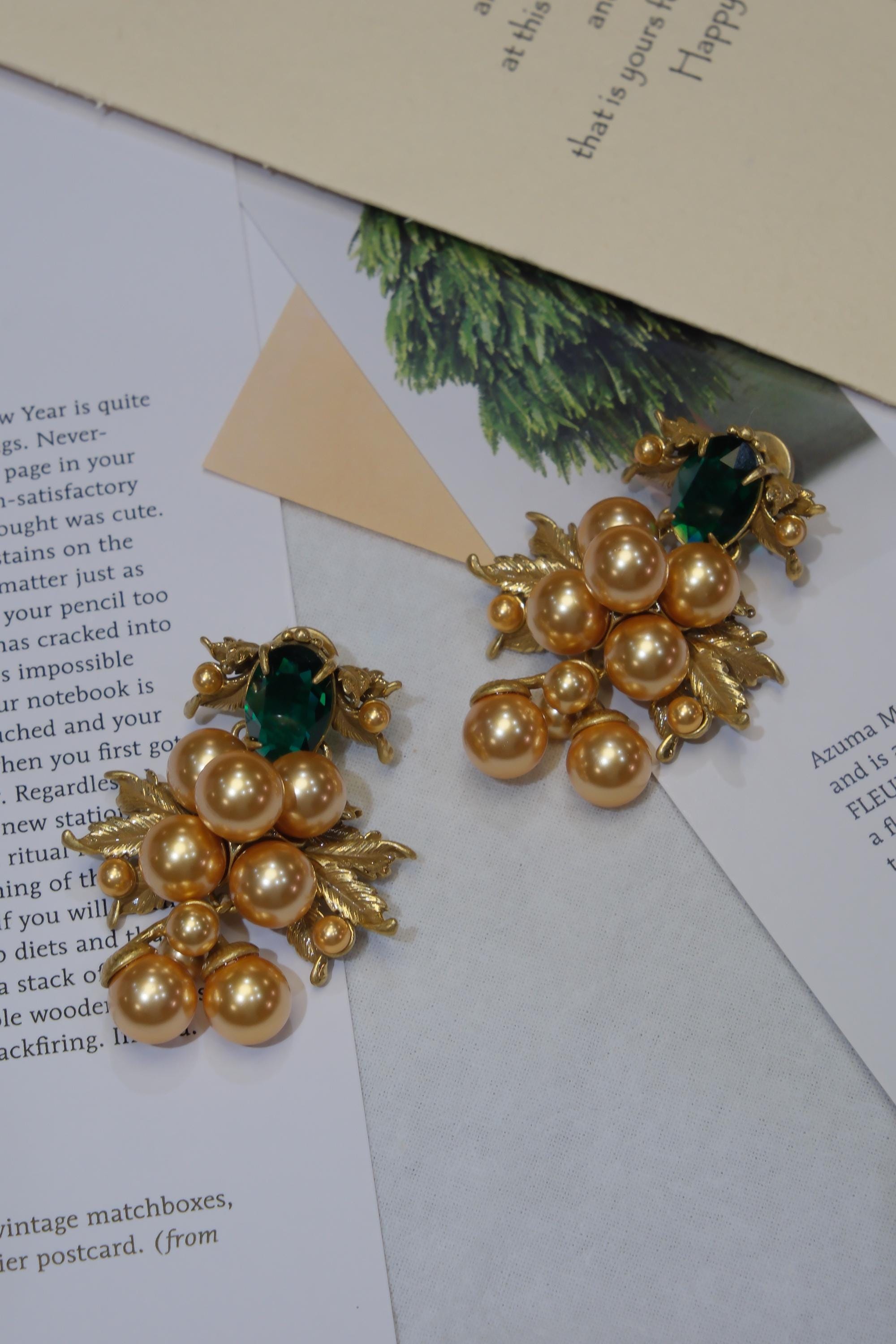 Green Crystal Statement Jewelry, Double Strand Gold Bead Jewelry, Elegant Gift for Her