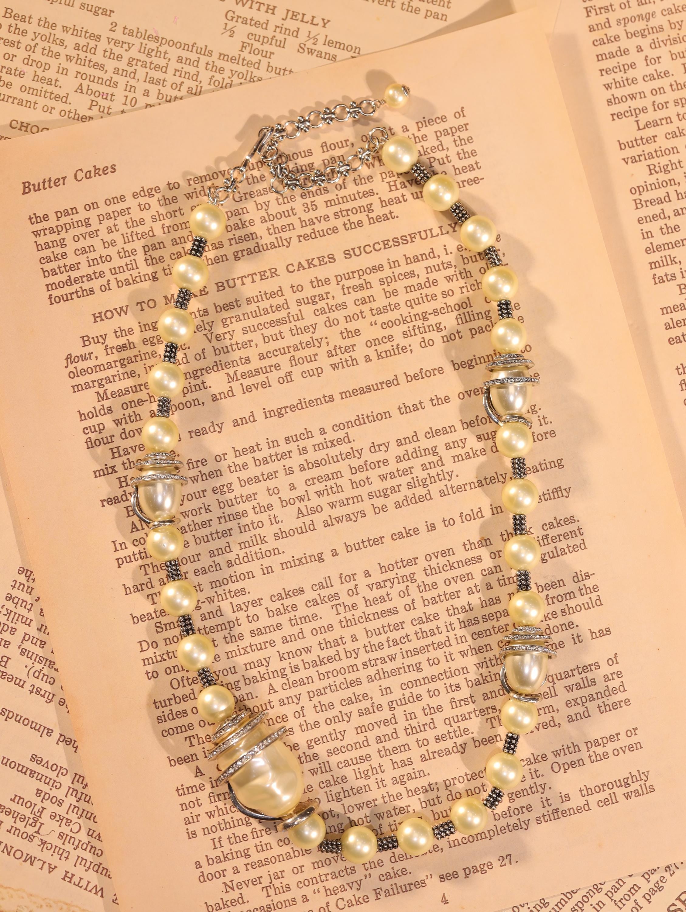 Vintage Pearl Necklace Earrings Ring Set, Retro Drop Pendant Jewelry, Elegant Cream Bead Bridal Jewelry, 3-Piece Gift Set for Her