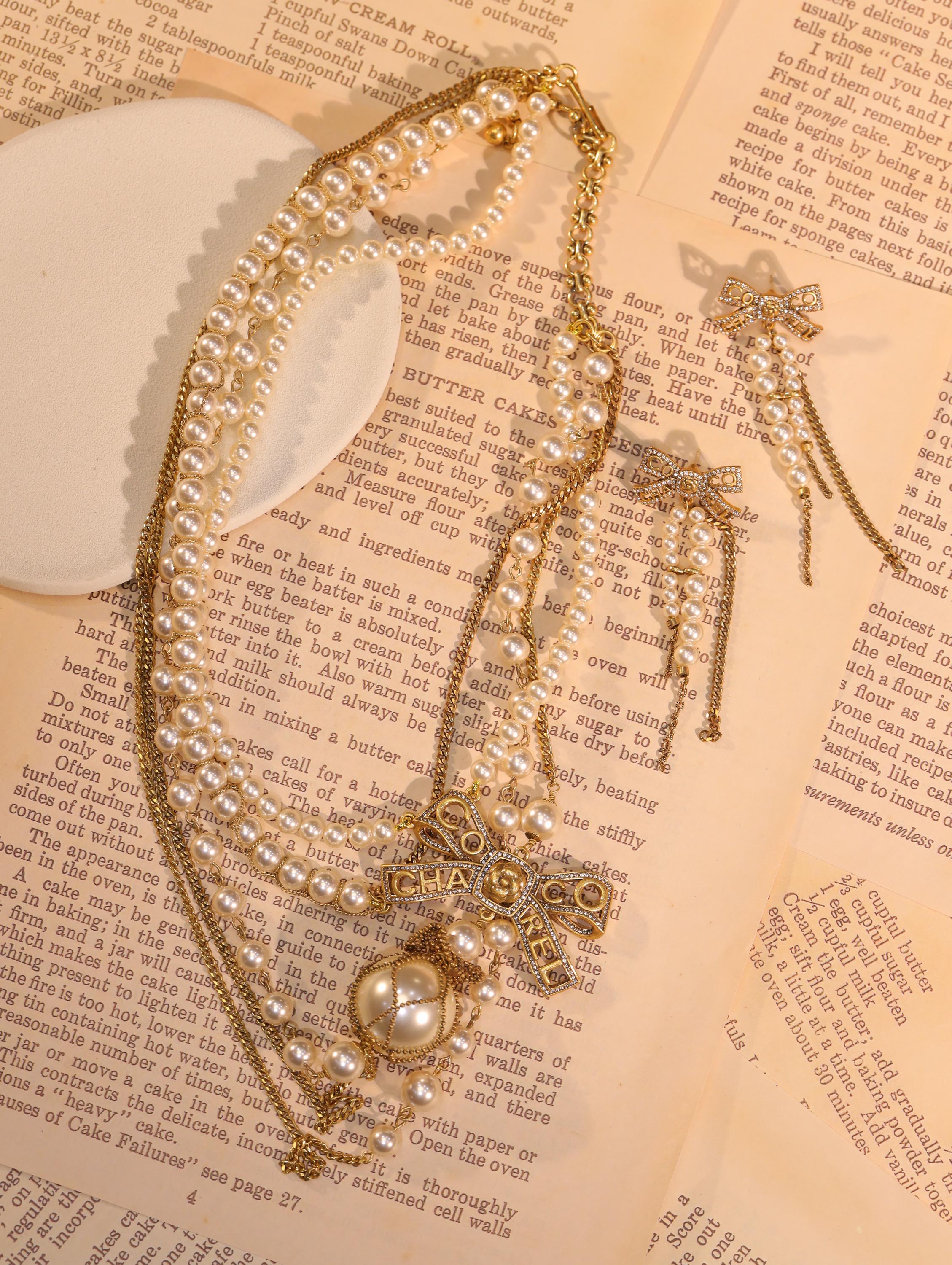 Luxury Baroque Pearl Necklace & Bow Earrings Set, Premium Handmade Jewelry, 18K Gold Plated, High-End Statement Bridal Jewelry