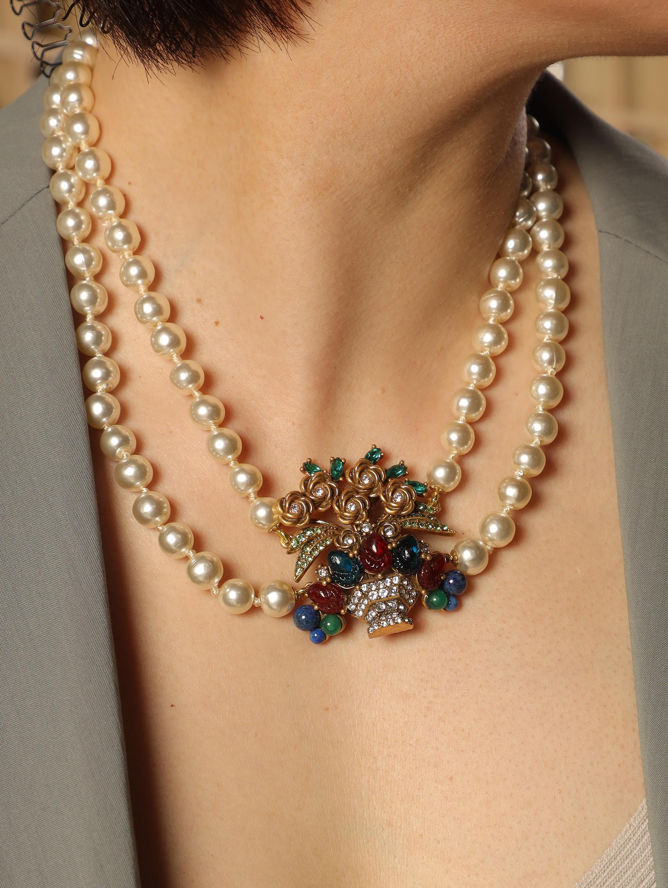 Handcrafted Baroque Floral Pearl Necklace Set, Swarovski Crystal Artisan Jewelry, Luxury Vintage Statement, Gala Bridal Jewelry Set