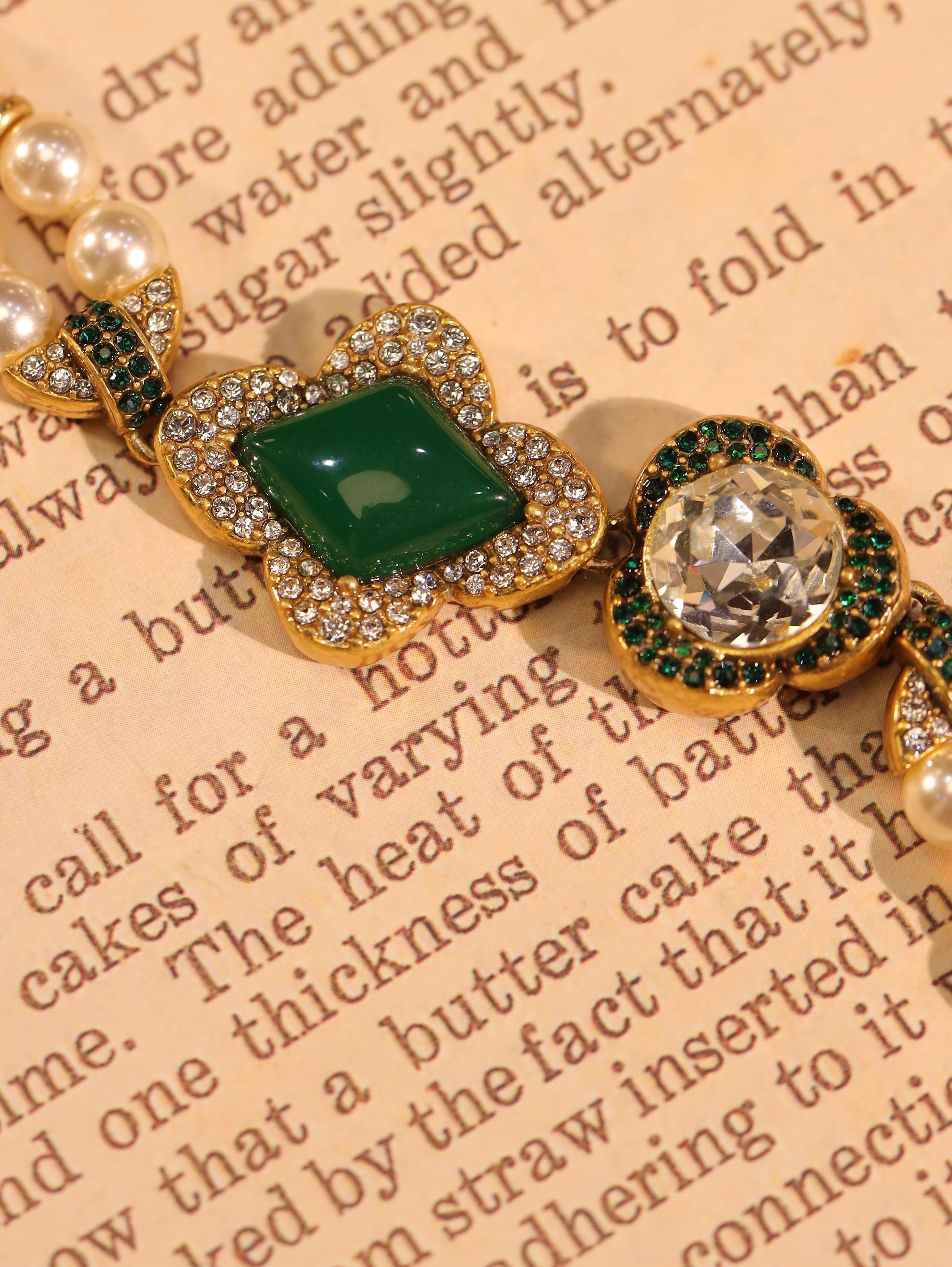 Handcrafted Jade & Swarovski Pearl Necklace Set, Luxury Artisan Jewelry, 18K Gold Royal Statement, High-End Bridal Gala Jewelry  Collectors