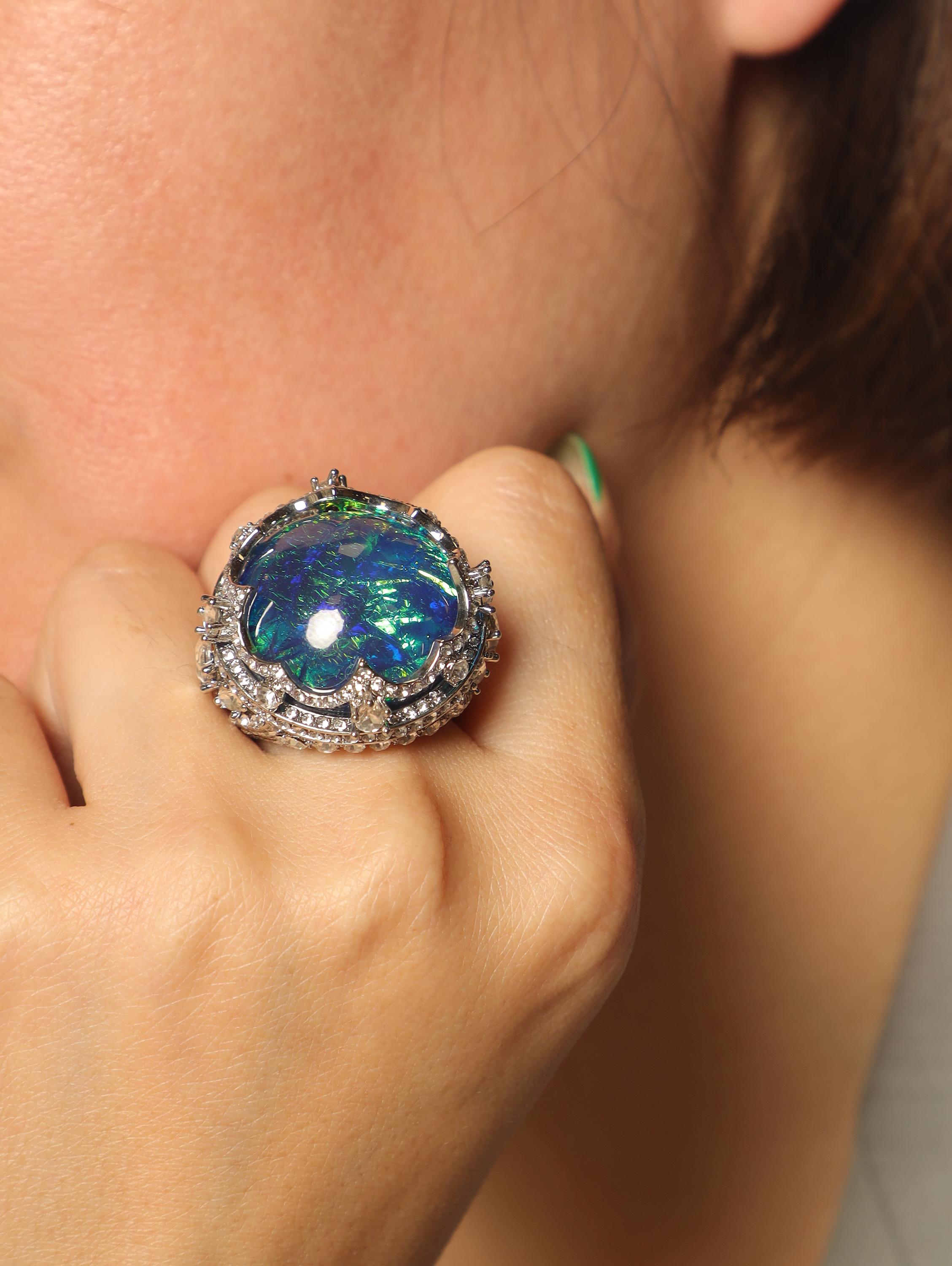 Swarovski Crystal Statement Ring, Luxury Artisan Cocktail Ring, Handcrafted 18K White Gold Plated, High-End Designer Jewelry