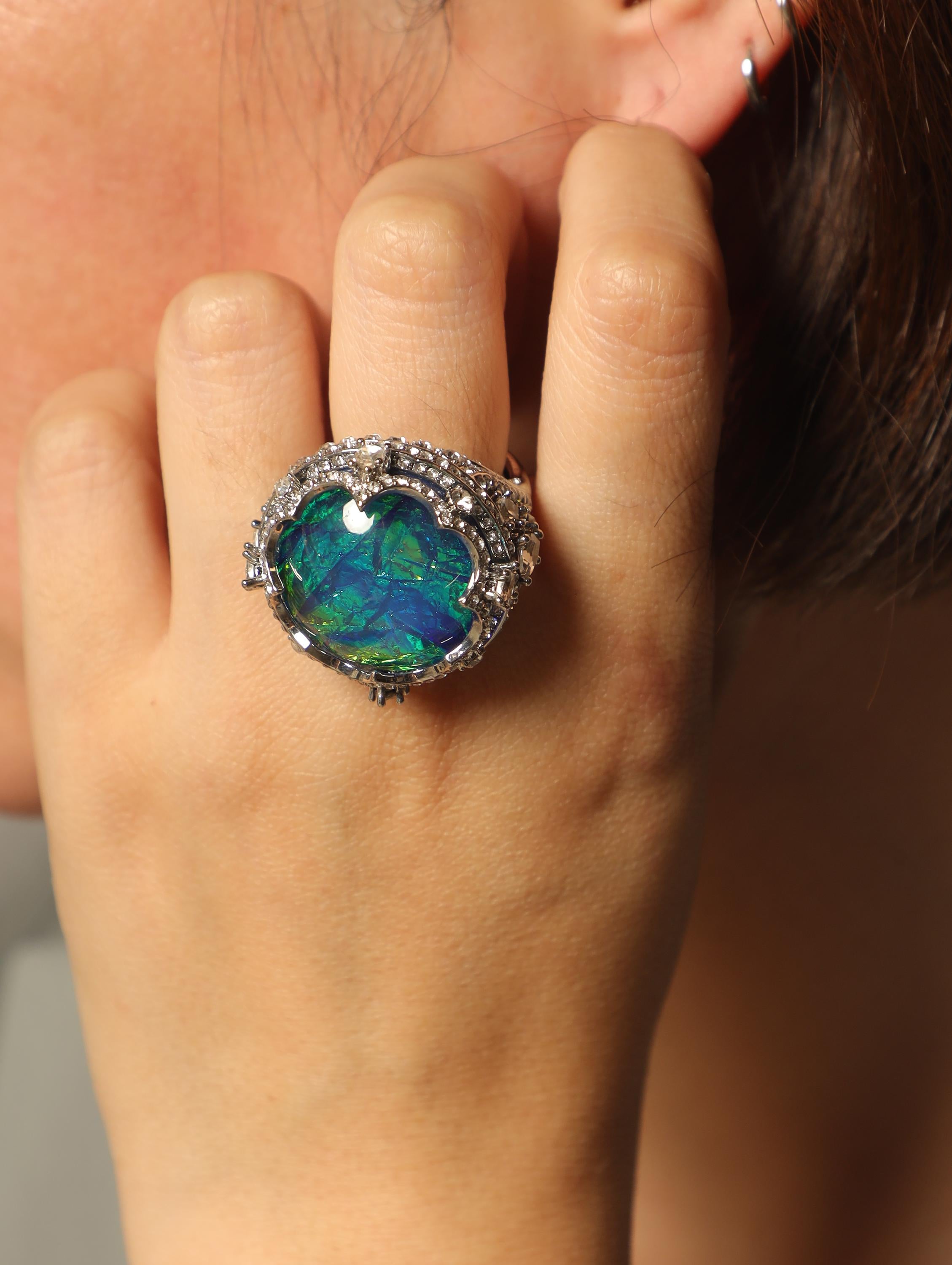 Swarovski Crystal Statement Ring, Luxury Artisan Cocktail Ring, Handcrafted 18K White Gold Plated, High-End Designer Jewelry