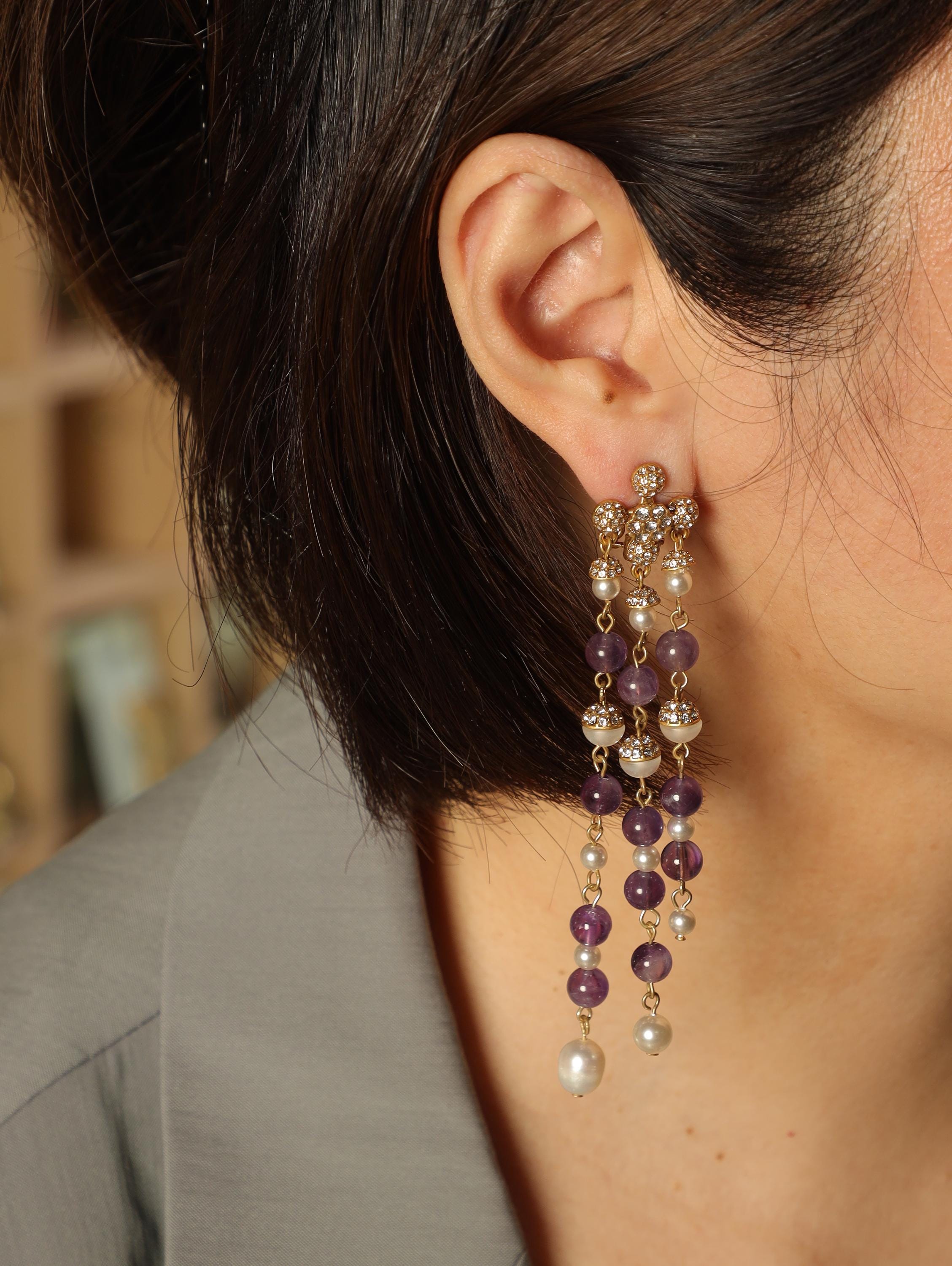 Brazilian Crystal & Swarovski Pearl Earrings, Luxury Handcrafted Dangle, 18K Gold Plated, Artisan Statement Jewelry for Collectors