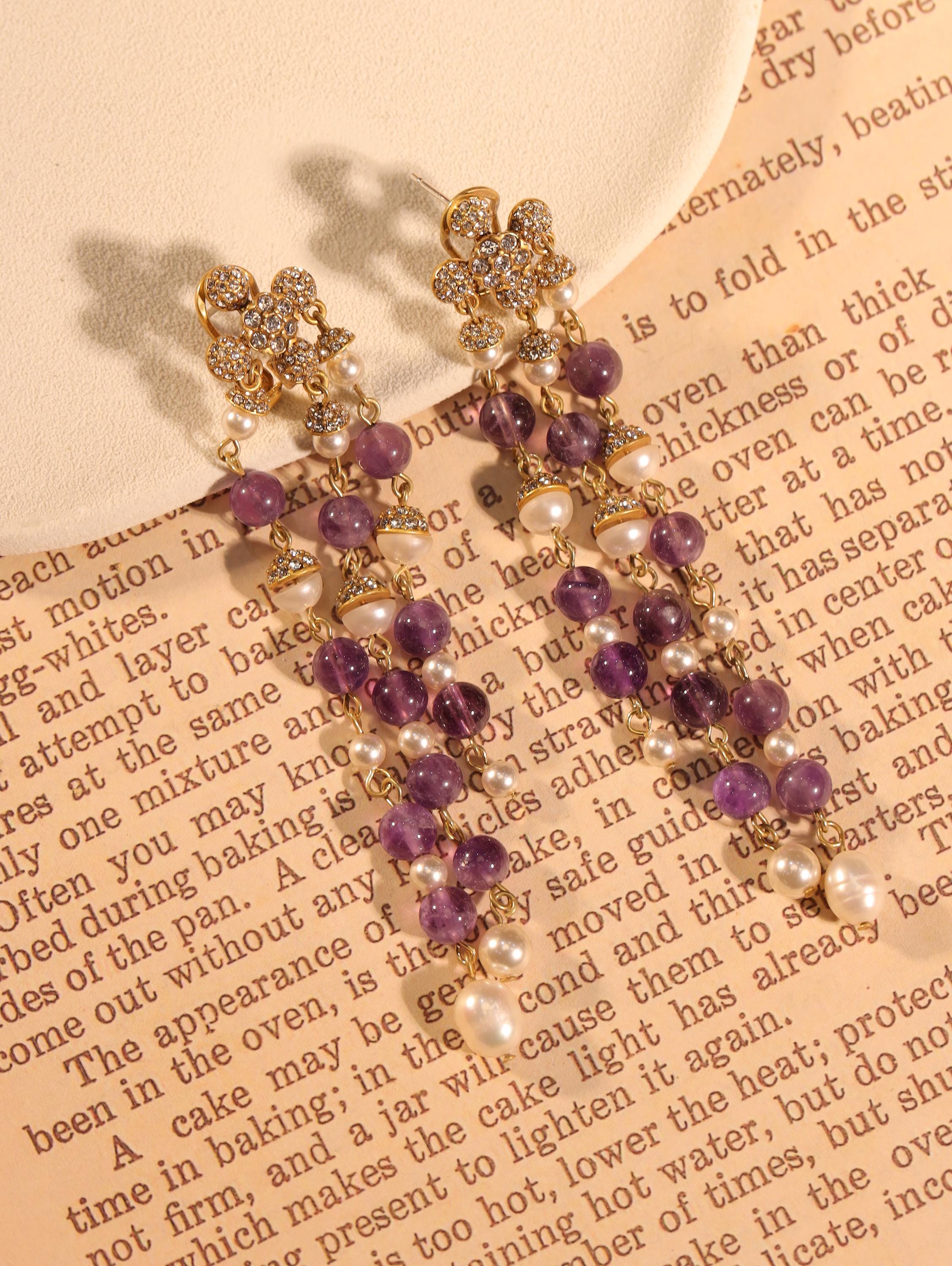 Brazilian Crystal & Swarovski Pearl Earrings, Luxury Handcrafted Dangle, 18K Gold Plated, Artisan Statement Jewelry for Collectors