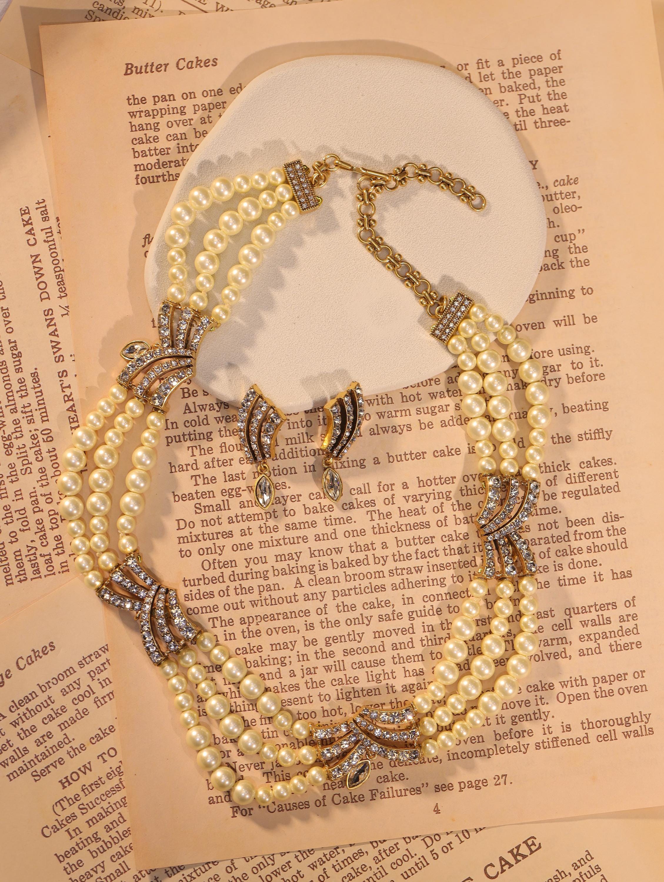 Swarovski Pearl & Crystal Necklace Set, Luxury Handcrafted 18K Gold Plated, Vintage Art Deco Jewelry, Statement Bridal Jewelry