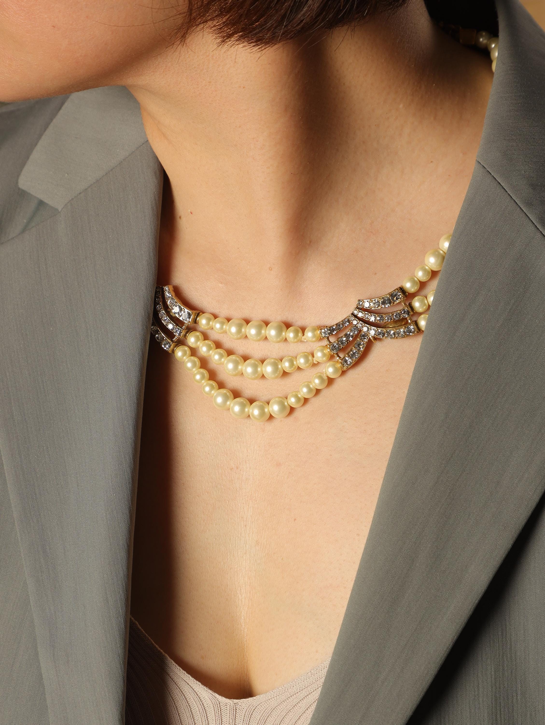 Swarovski Pearl & Crystal Necklace Set, Luxury Handcrafted 18K Gold Plated, Vintage Art Deco Jewelry, Statement Bridal Jewelry
