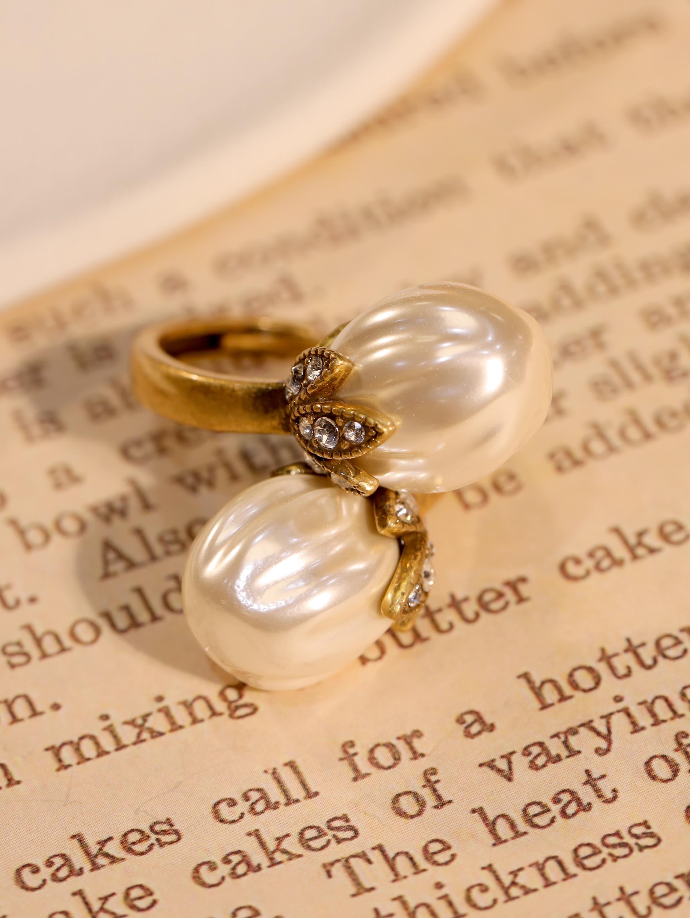 Swarovski Pearl  Crystal Jewelry Set, 18K Gold Plated, Artisan Handmade Ring & Earrings, Luxury High-End Statement Jewelry for Collectors