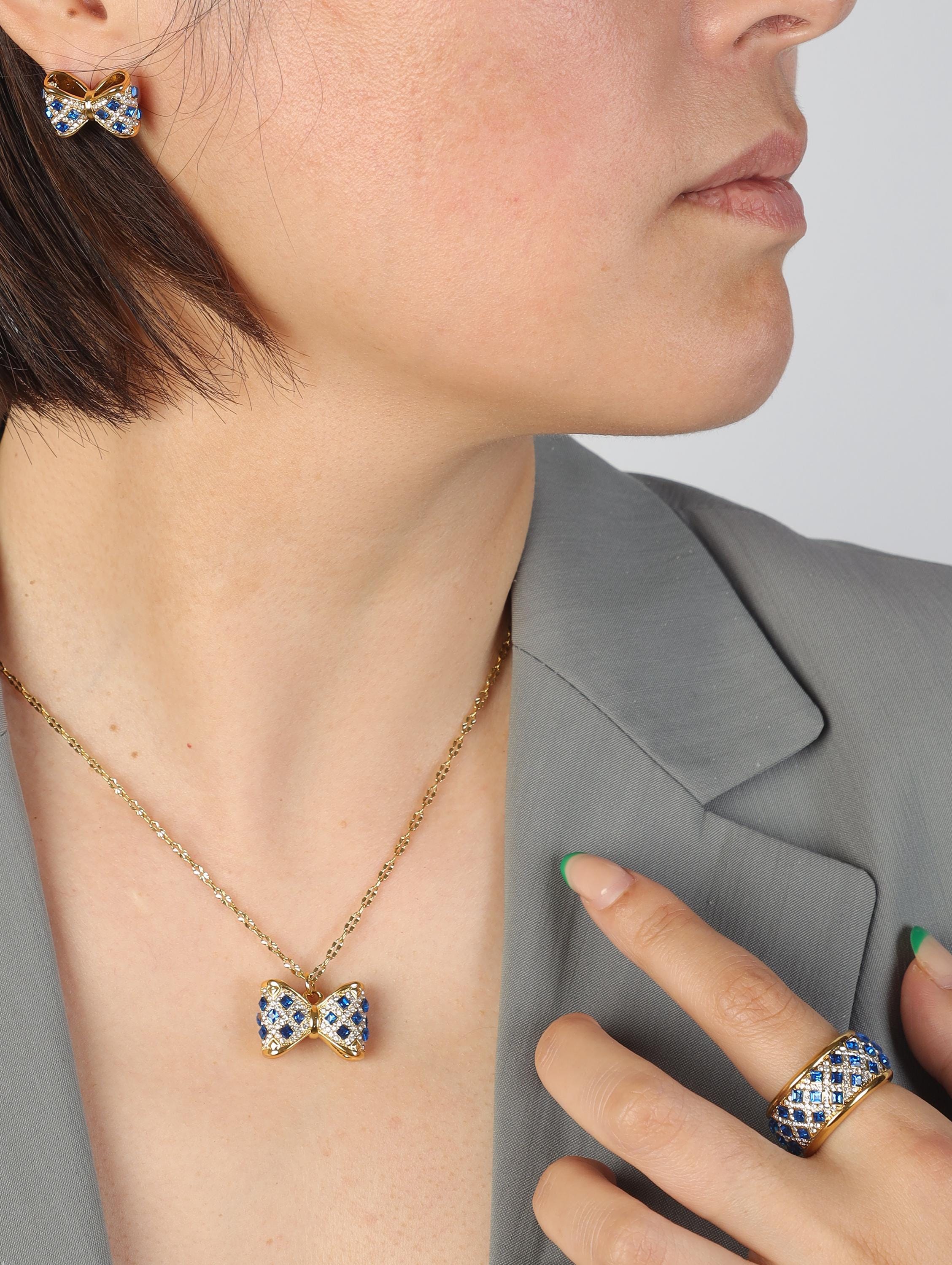 Swarovski Pearl Blue Crystal Jewelry Set, 18K Gold Plated, Artisan Handmade Necklace, Earrings & Ring, Luxury Baroque Collectors Jewelry