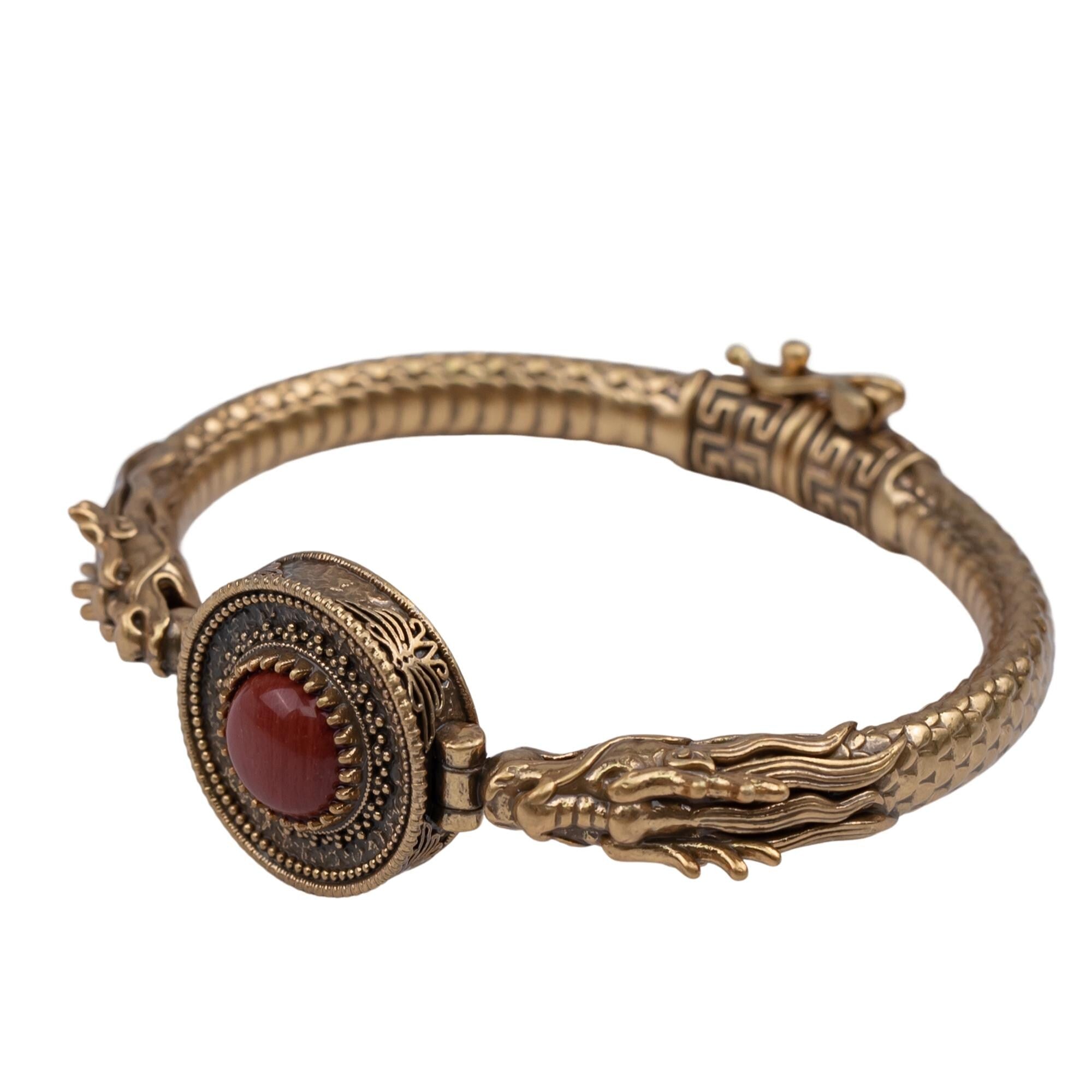 Dragon Vintage Bangle with Red Gem Centerpiece | Retro Chinese Style Bracelet |vintage bracelet