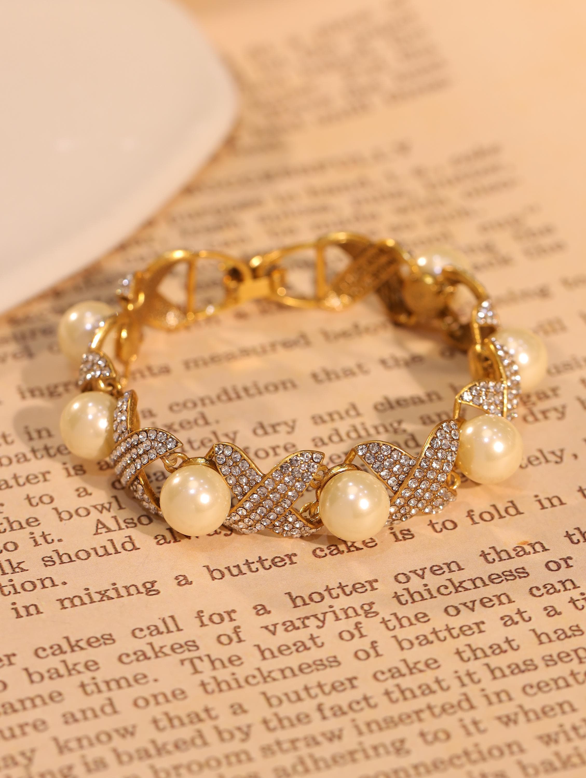 Luxury Pearl Bracelet & Earrings Set, 18K Gold Plated, Artisan Handcrafted with CZ Diamonds, Elegant High-End Boutique Jewelry