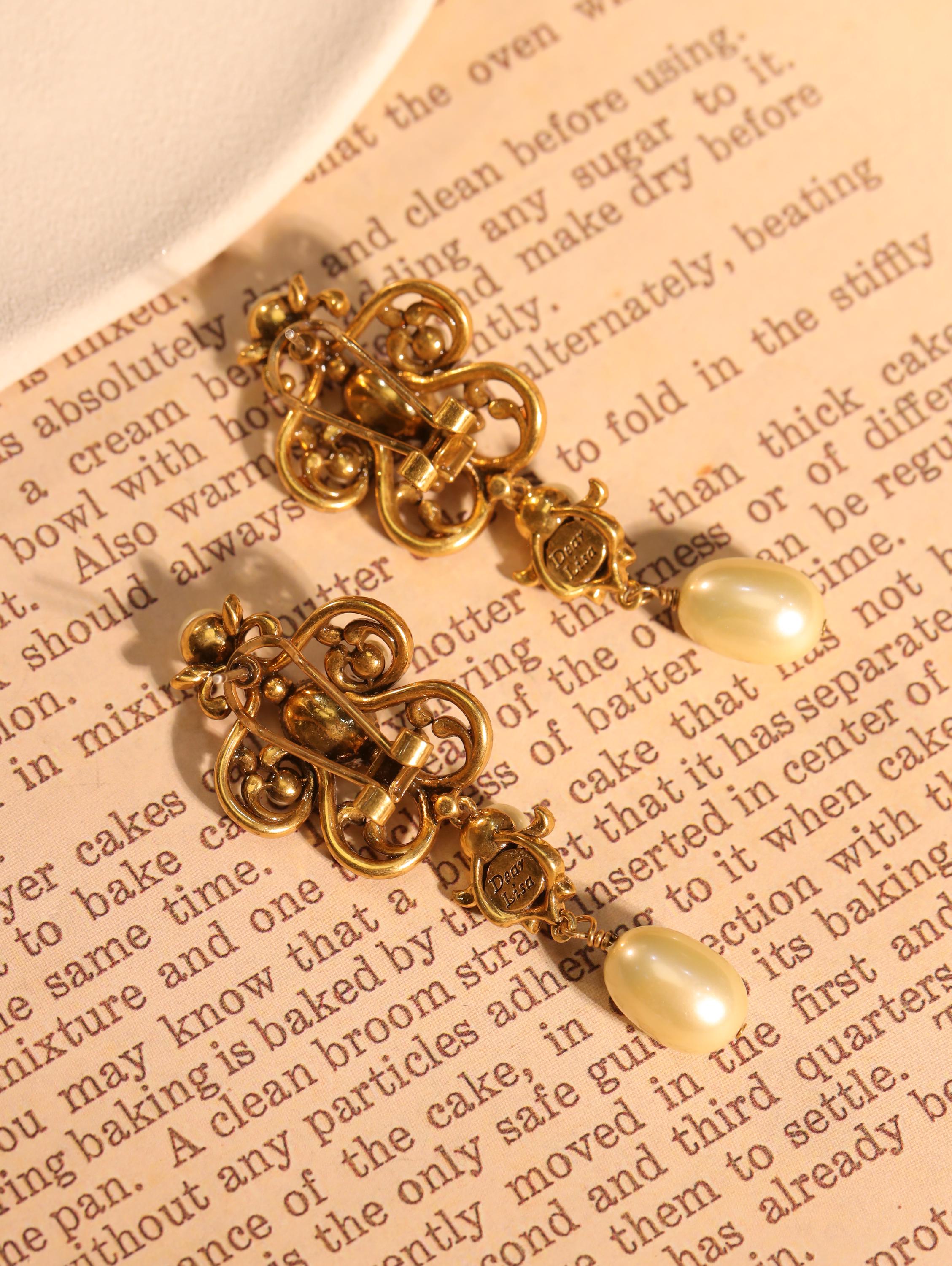 Luxury Vintage Pearl Necklace & Earrings Set, 18K Gold Plated, Swarovski Crystals, Baroque Inspired Handcrafted Jewelry for Collectors