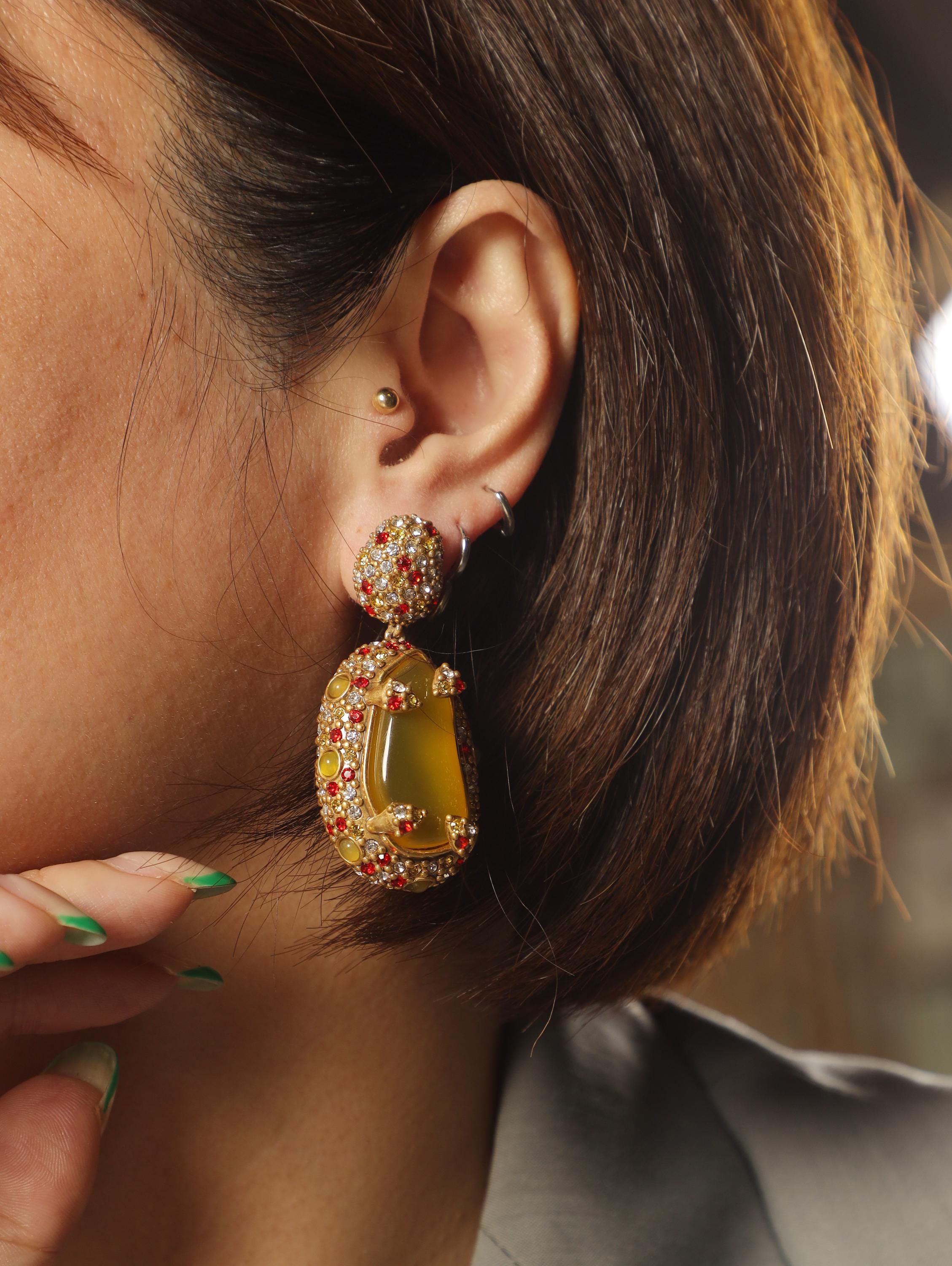 Luxury Vintage Gemstone Drop Earrings, 18K Gold Plated, Handcrafted with CZ Diamonds & Red Accents, High-End Royal Statement Jewelry