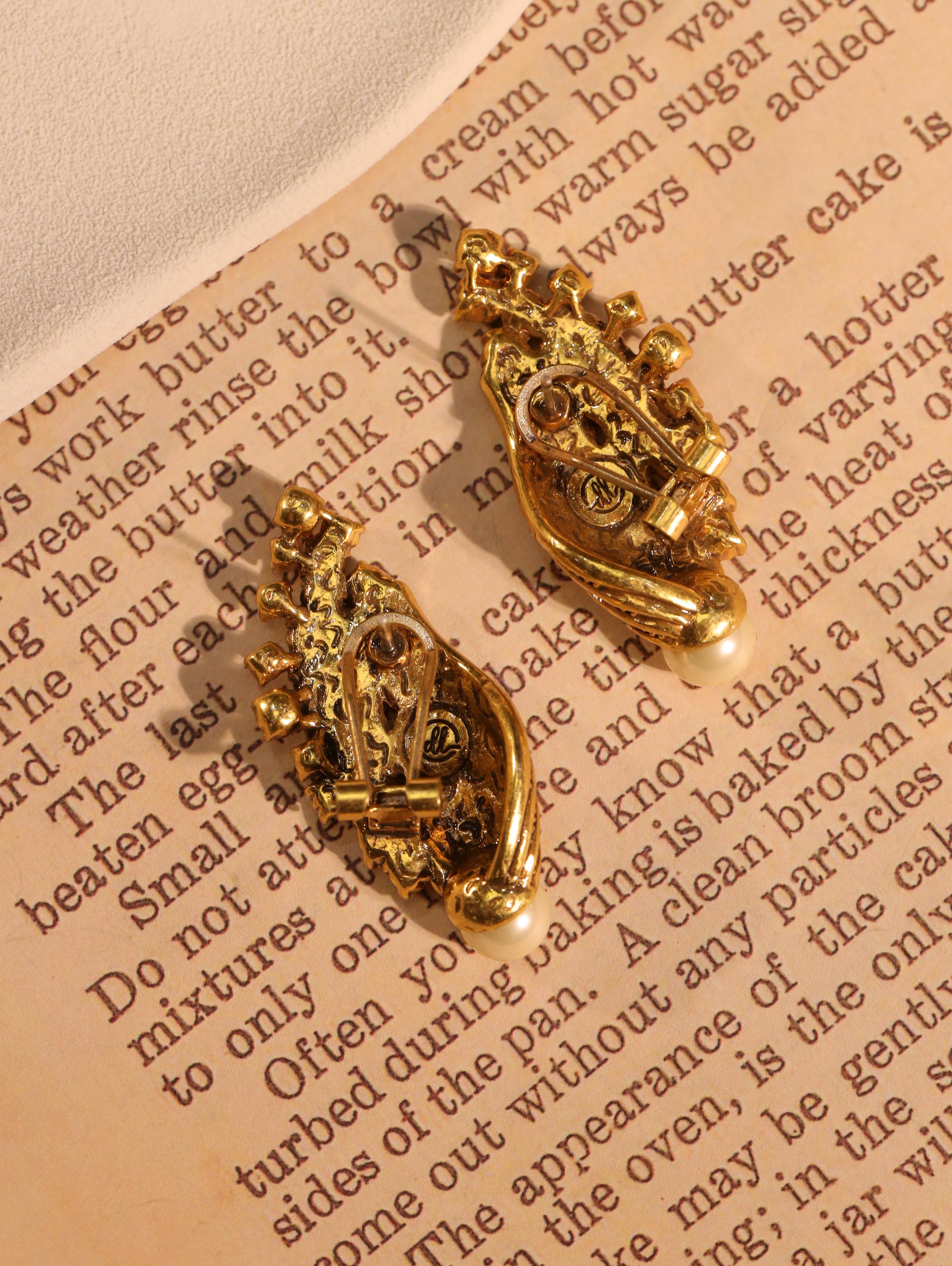 Luxury Swarovski Crystal & Pearl Statement Earrings | Handmade Vintage-Inspired Gold Clip-On Jewelry | Elegant Heirloom Design