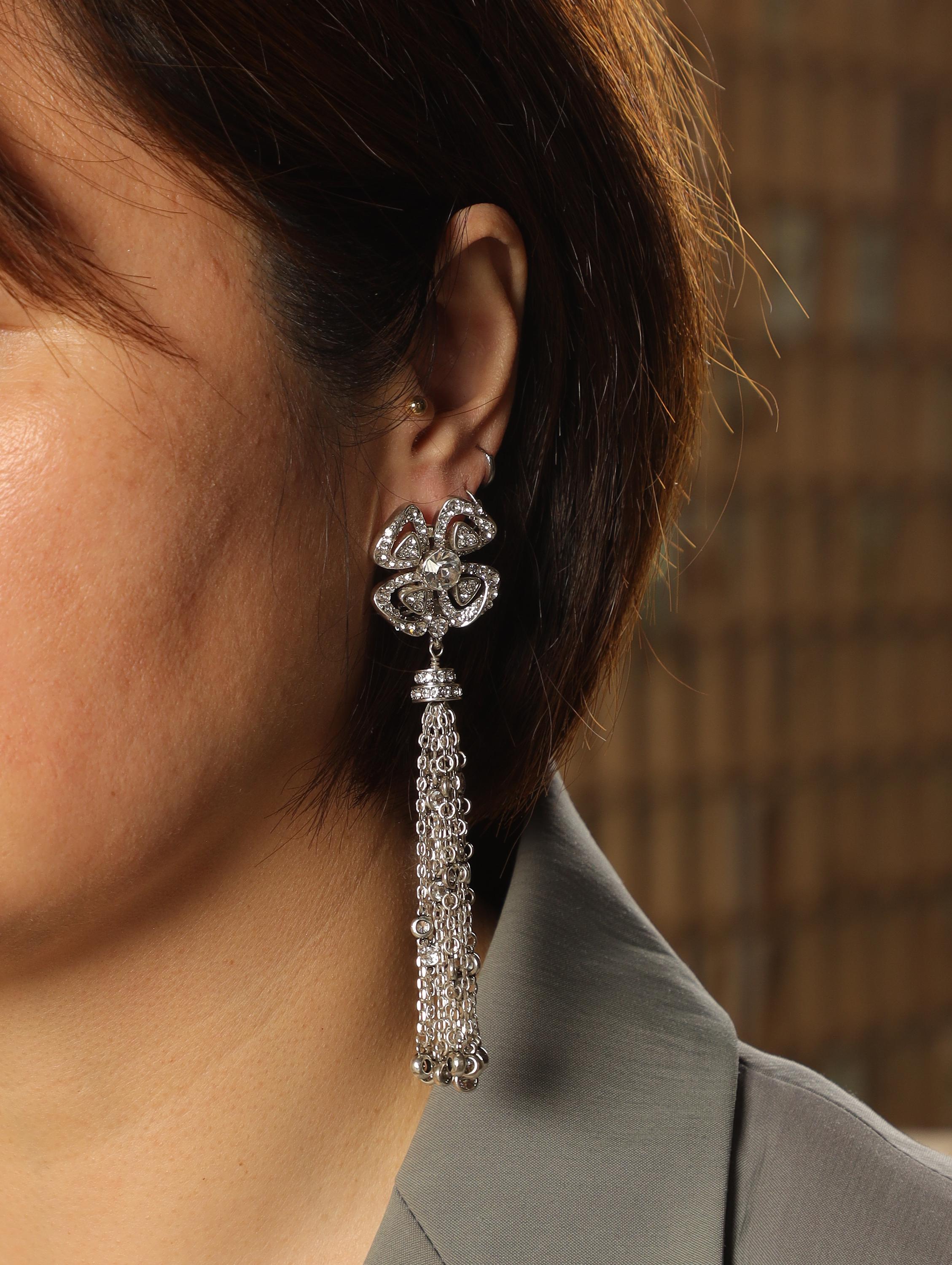 Crystal Flower Tassel Earrings | Elegant Statement Drop Earrings with Chain Fringe | Artisan Handmade Glam Jewelry for Sophisticated Women
