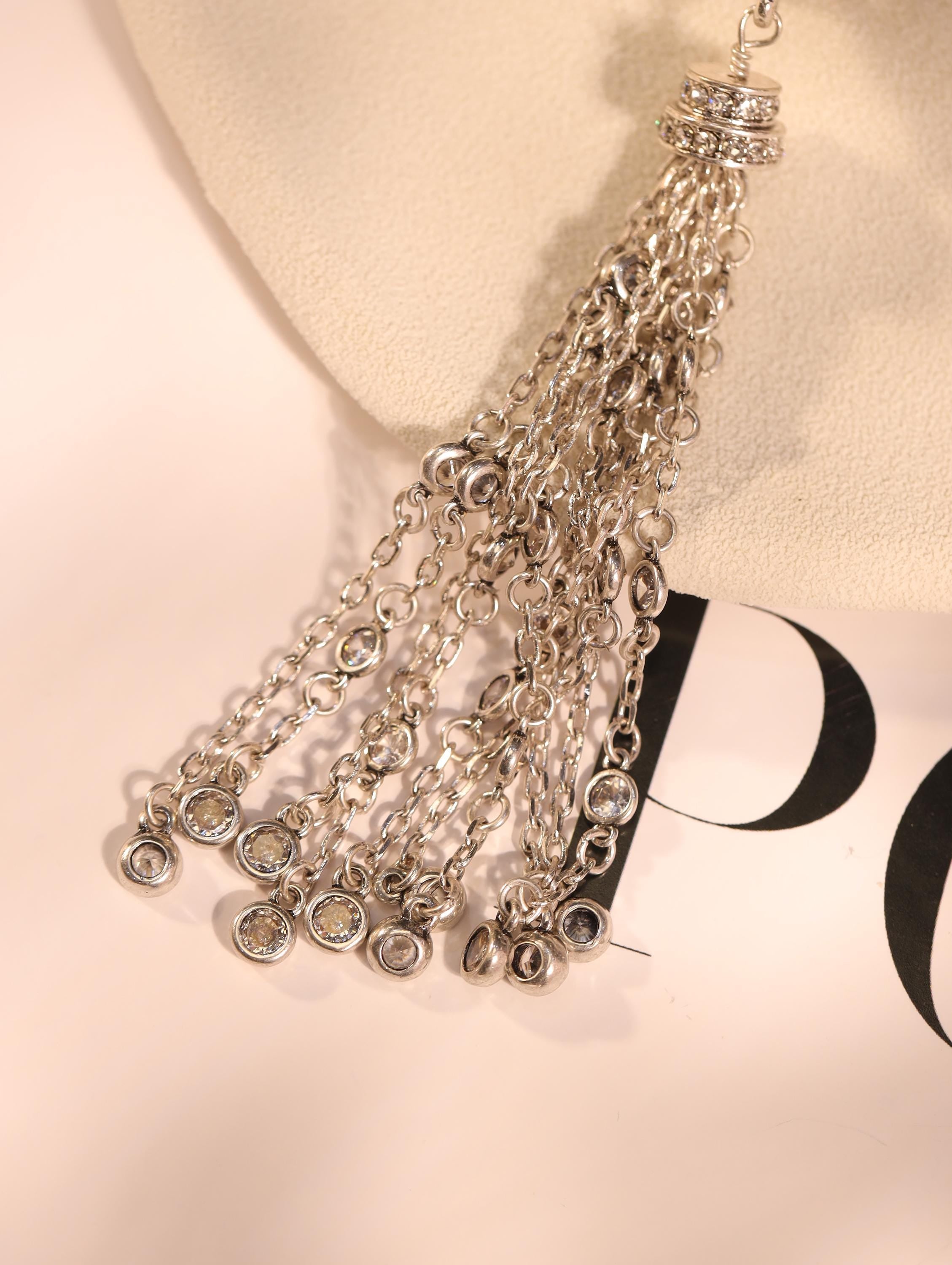Crystal Flower Tassel Earrings | Elegant Statement Drop Earrings with Chain Fringe | Artisan Handmade Glam Jewelry for Sophisticated Women