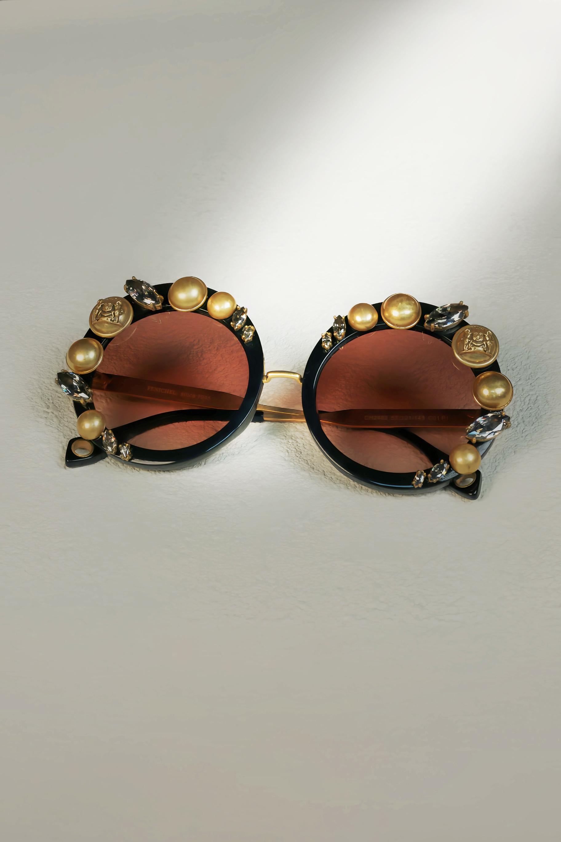Bold Baroque Statement Sunglasses | Unique Handmade Beaded Round Shades | Attention-Grabbing Artistic Eyewear for Fashion Rebels