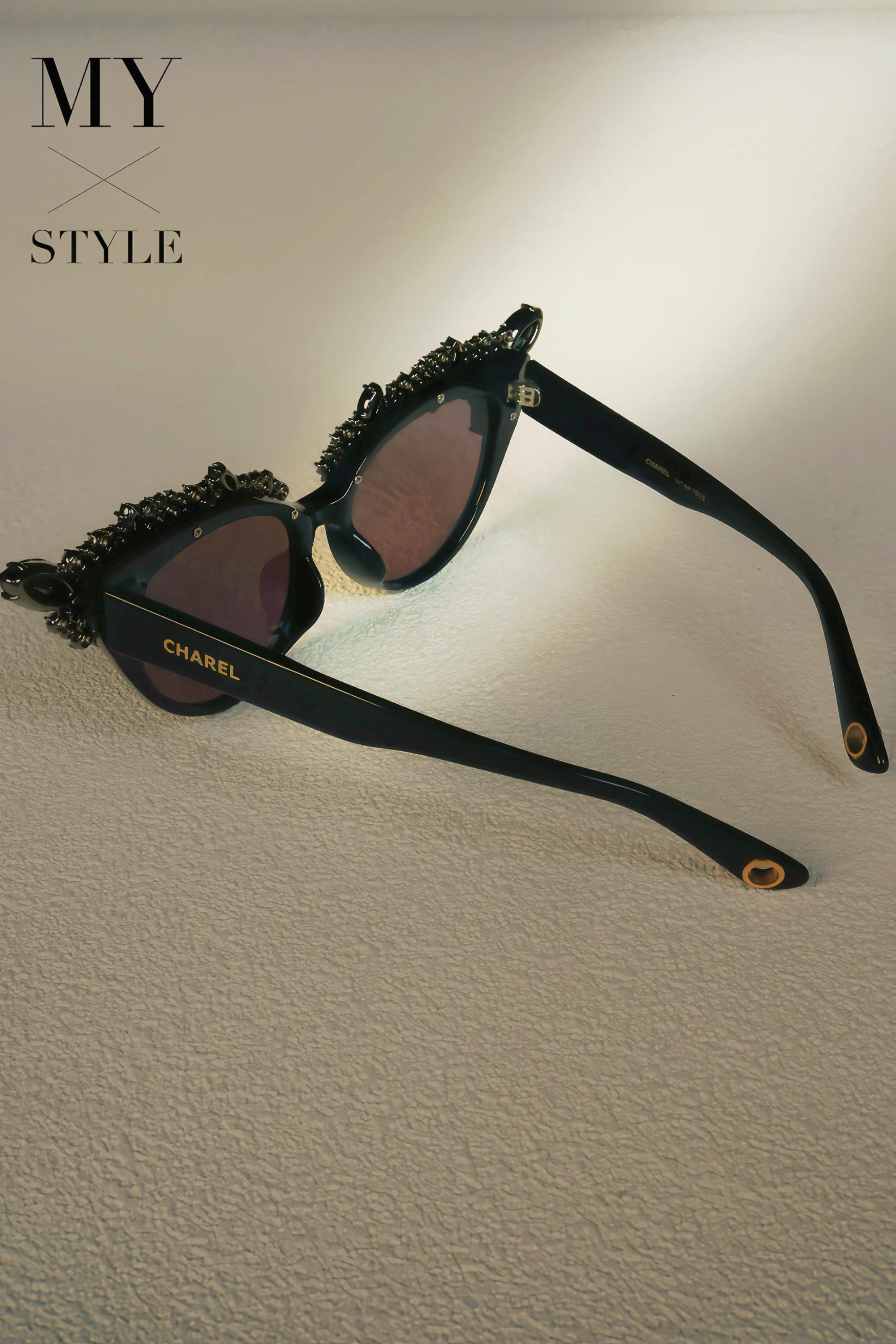 Crystal Embellished Cat Eye Sunglasses with Beaded Chain | Handmade Luxury Statement Eyewear with Natural Stone Holder for Fashionistas