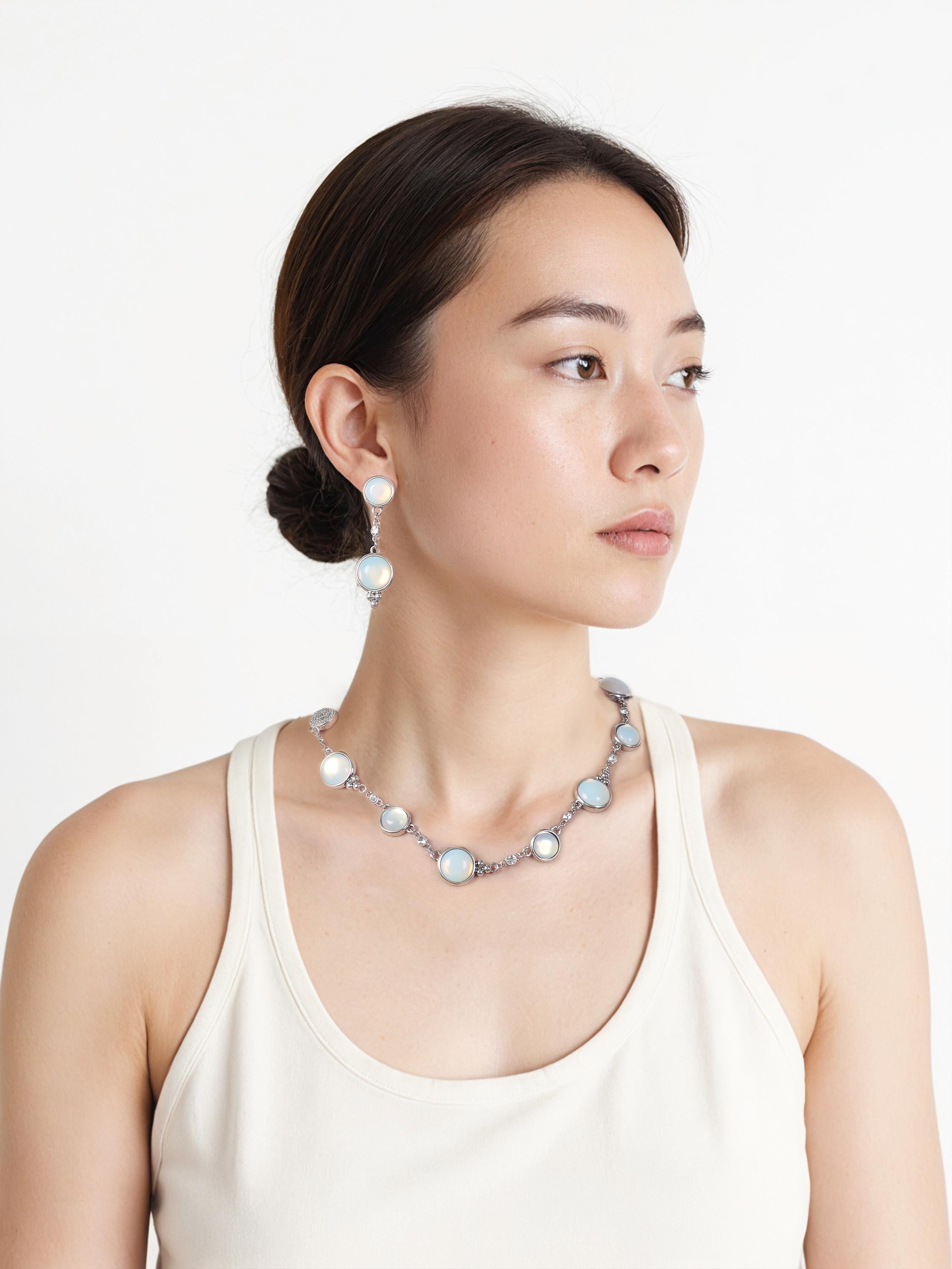 Natural Blue Opal & Swarovski Necklace and Earrings Set | Platinum Plated Hypoallergenic Jewelry | Elegant Handmade Luxury Gift