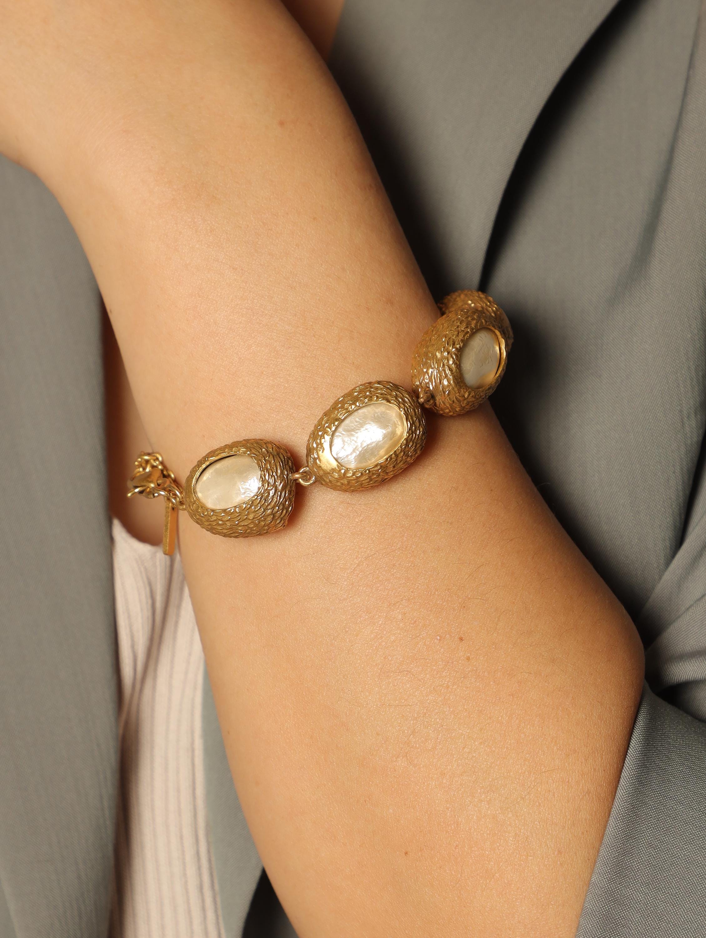 Baroque Pearl Jewelry Set  Vintage Textured Gold Bracelet & Earrings | Handmade Statement Set