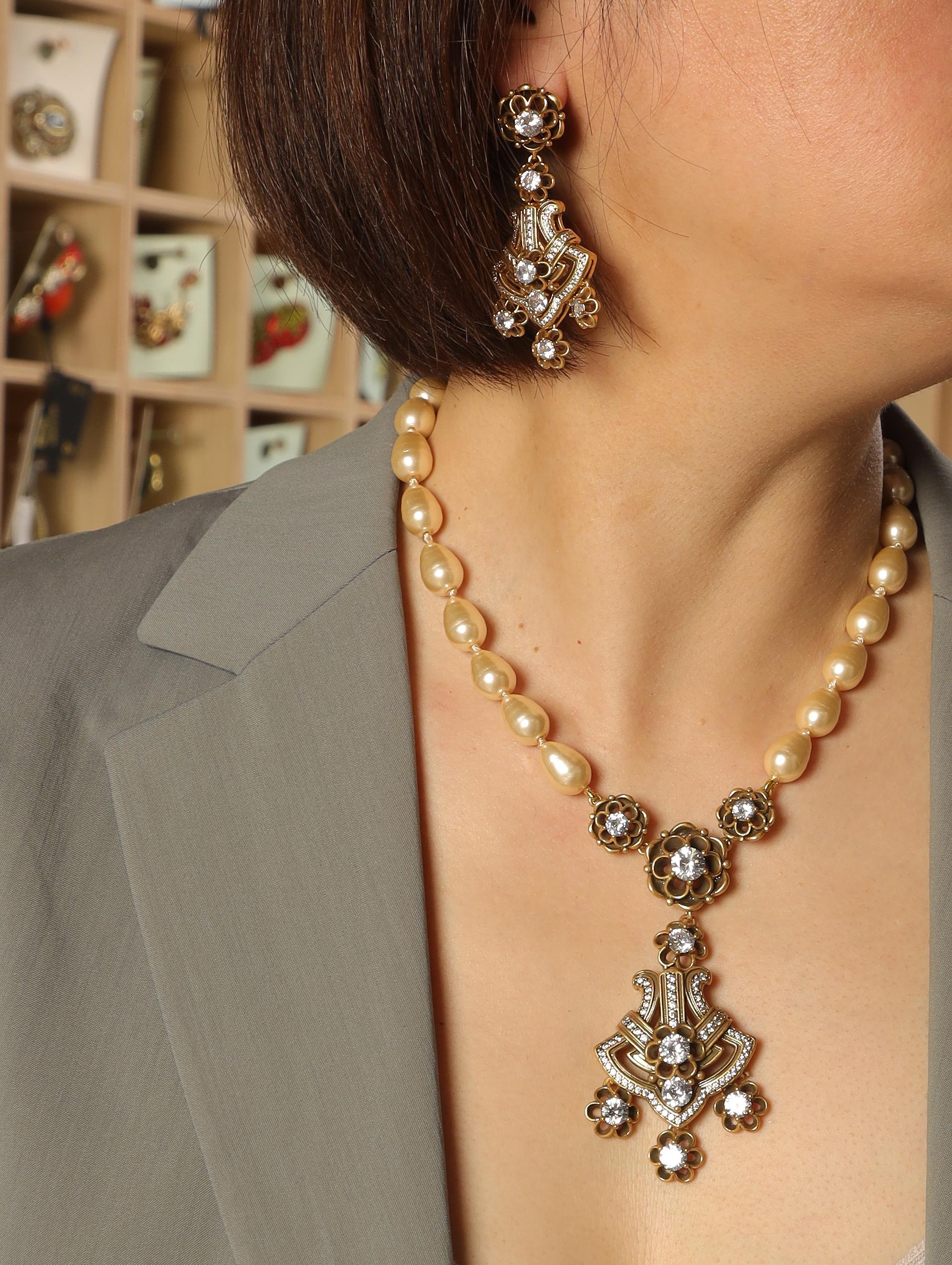 Baroque Crystal Filigree Necklace & Earrings Set | Vintage Bridal Jewelry Set
