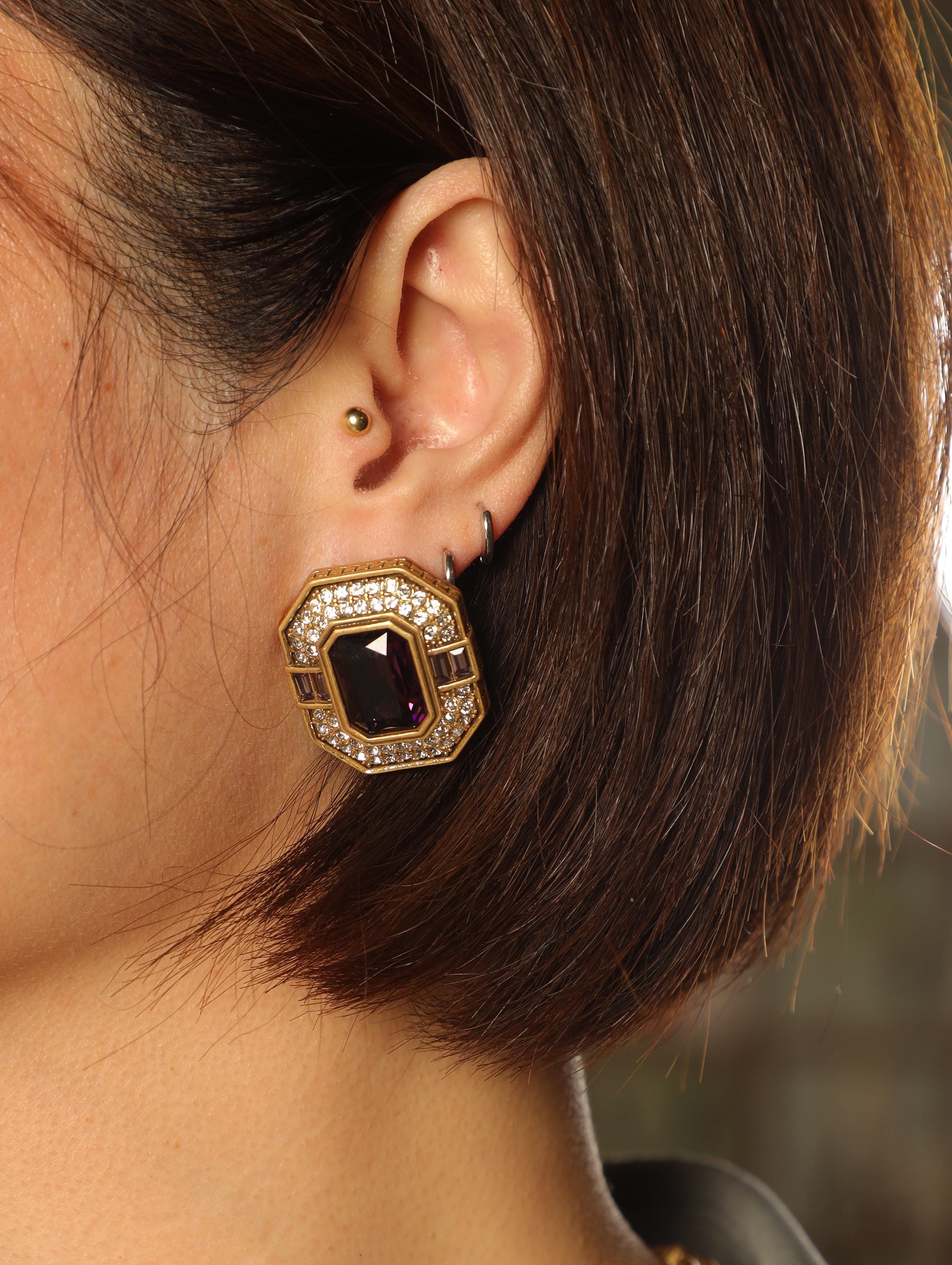 Art Deco Black Crystal Jewelry Set | Vintage Gold Chain Statement Necklace & Stud Earrings | Gatsby Style Bridal Gift