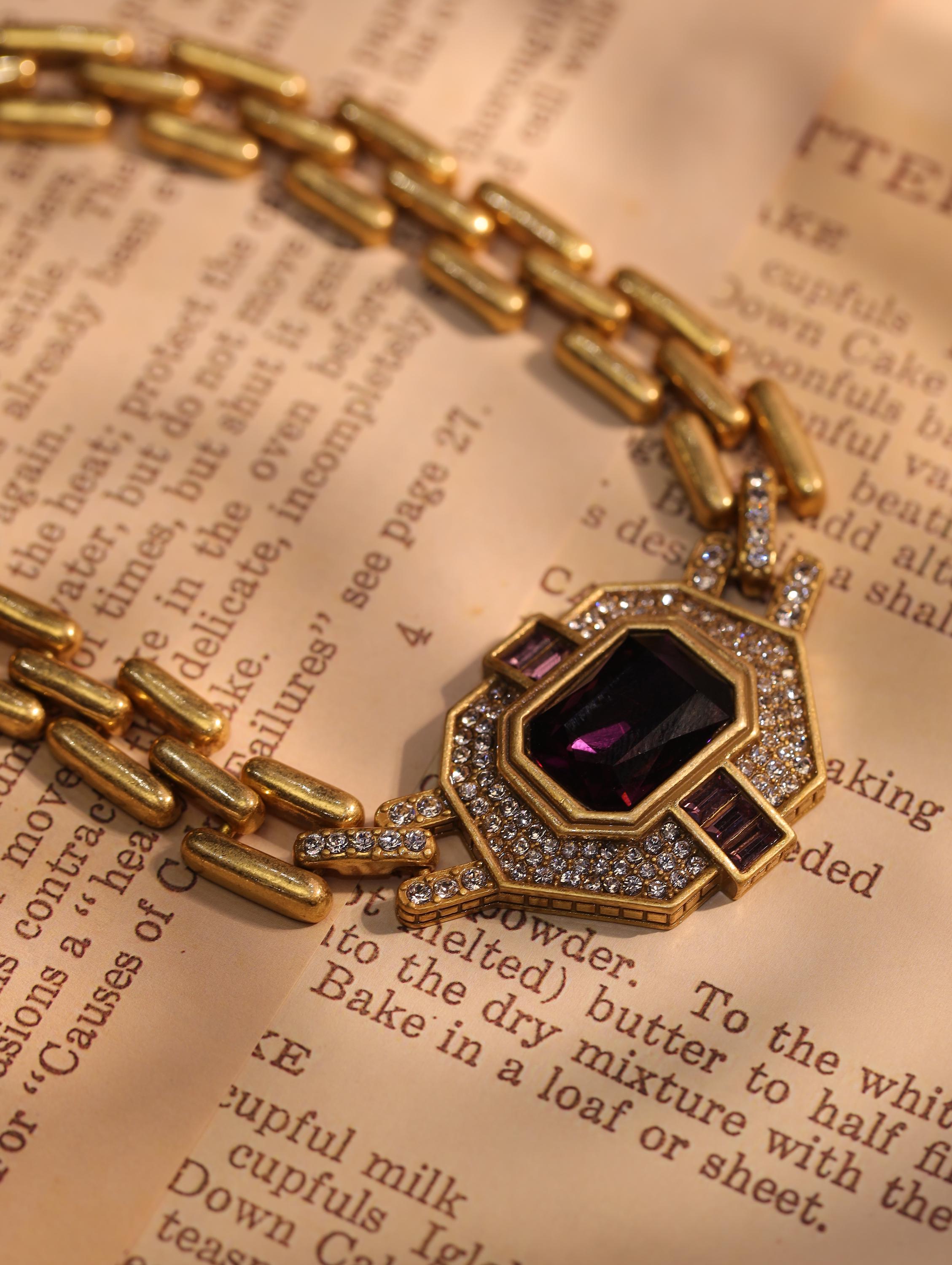 Art Deco Black Crystal Jewelry Set | Vintage Gold Chain Statement Necklace & Stud Earrings | Gatsby Style Bridal Gift