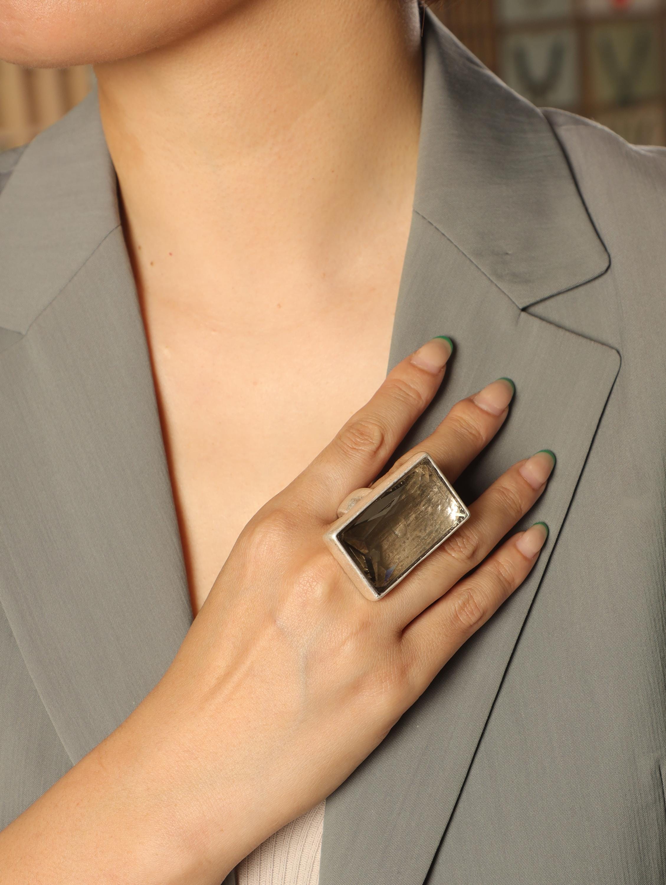 Statement Geometric Rectangle Rings, Oversized Minimalist Cocktail Rings, Modern Bold Jewelry for Women, Adjustable Unique Gift