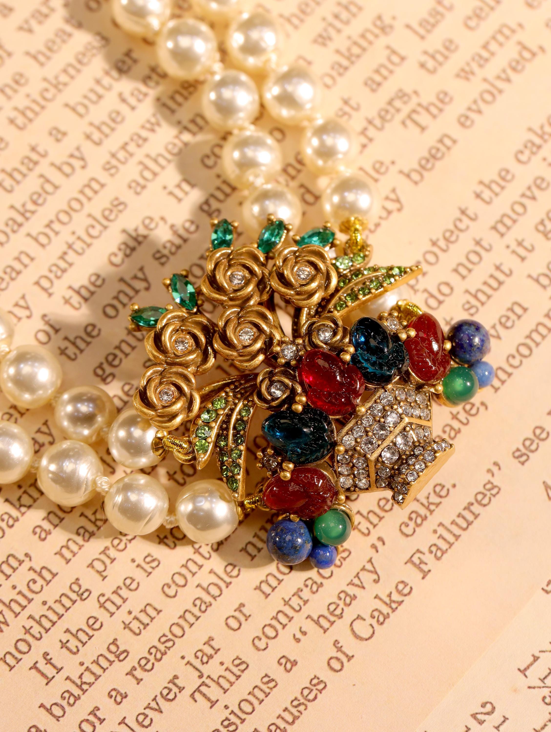 Handcrafted Baroque Floral Pearl Necklace Set, Swarovski Crystal Artisan Jewelry, Luxury Vintage Statement, Gala Bridal Jewelry Set