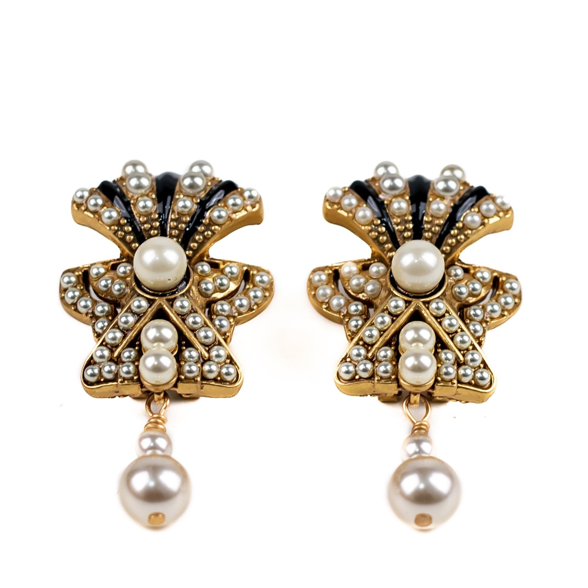 Art Deco Luxury Brooch Earrings Set, 18K Gold Plated, Swarovski Crystals & Pearls, Handmade Vintage Statement Jewelry for Collectors